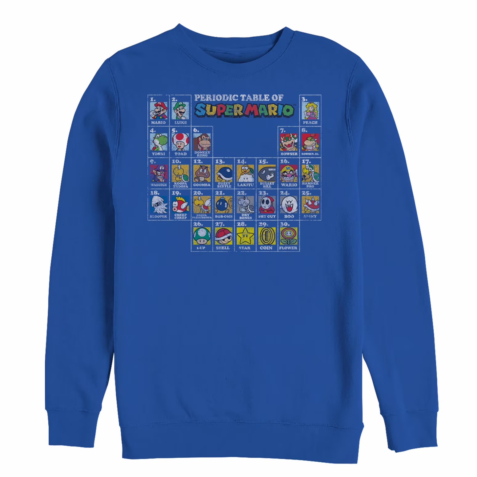 Men's Nintendo Periodic Table of Super Mario  Sweatshirt Royal Blue Large