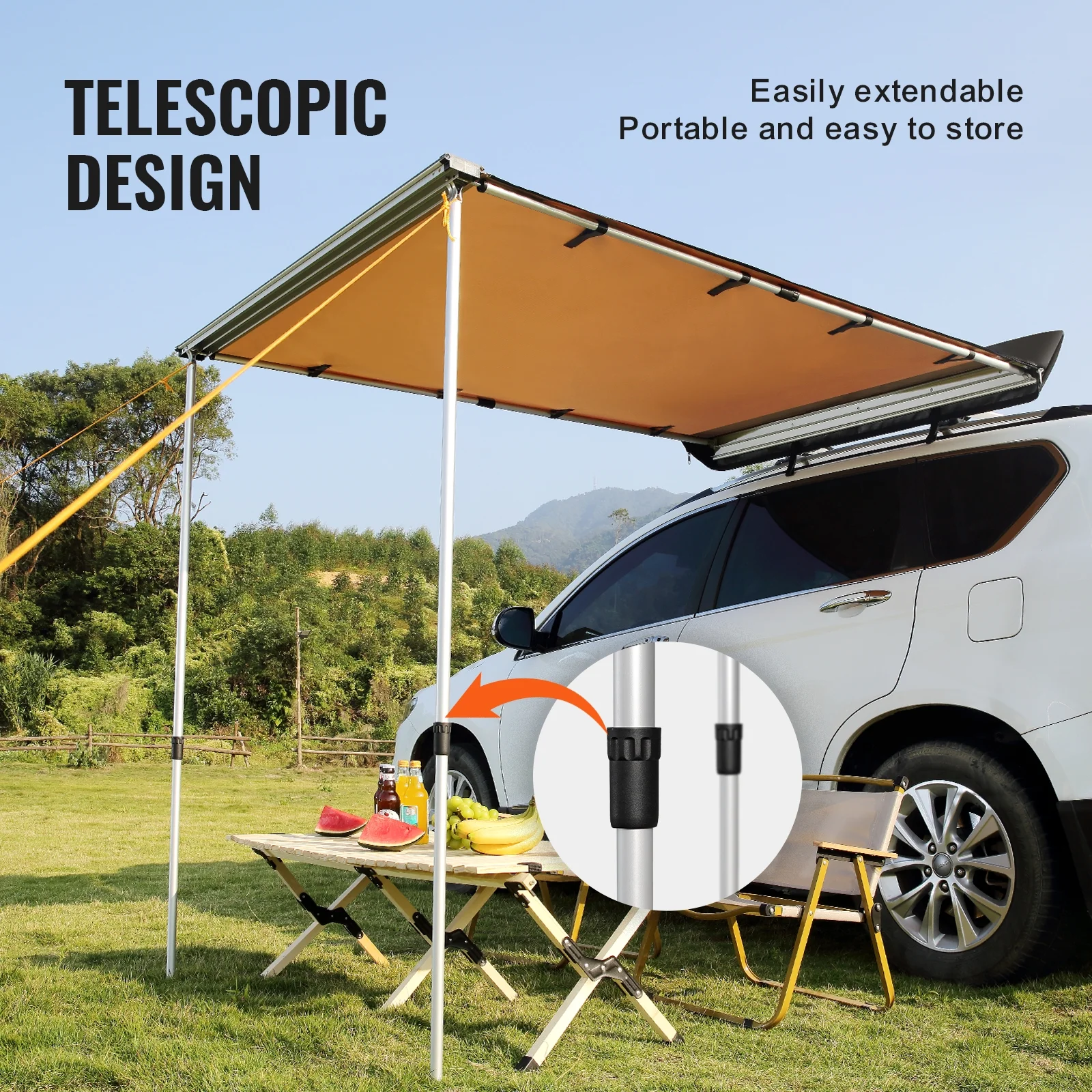 SKYSHALO Vehicle Awning 4.6'x6.6' Shade Coverage Car Side Awning PU3000 mm UV50+