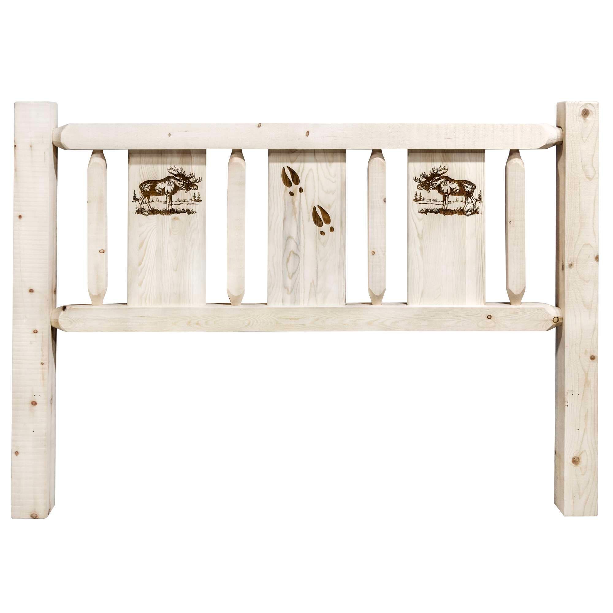 Homestead Collection Twin Headboard w/ Laser Engraved Moose Design, Clear Lacquer Finish
