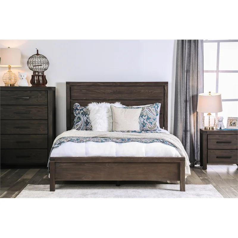 Furniture of America Krentin Wood Full Panel Bed in Wire-Brushed Brown