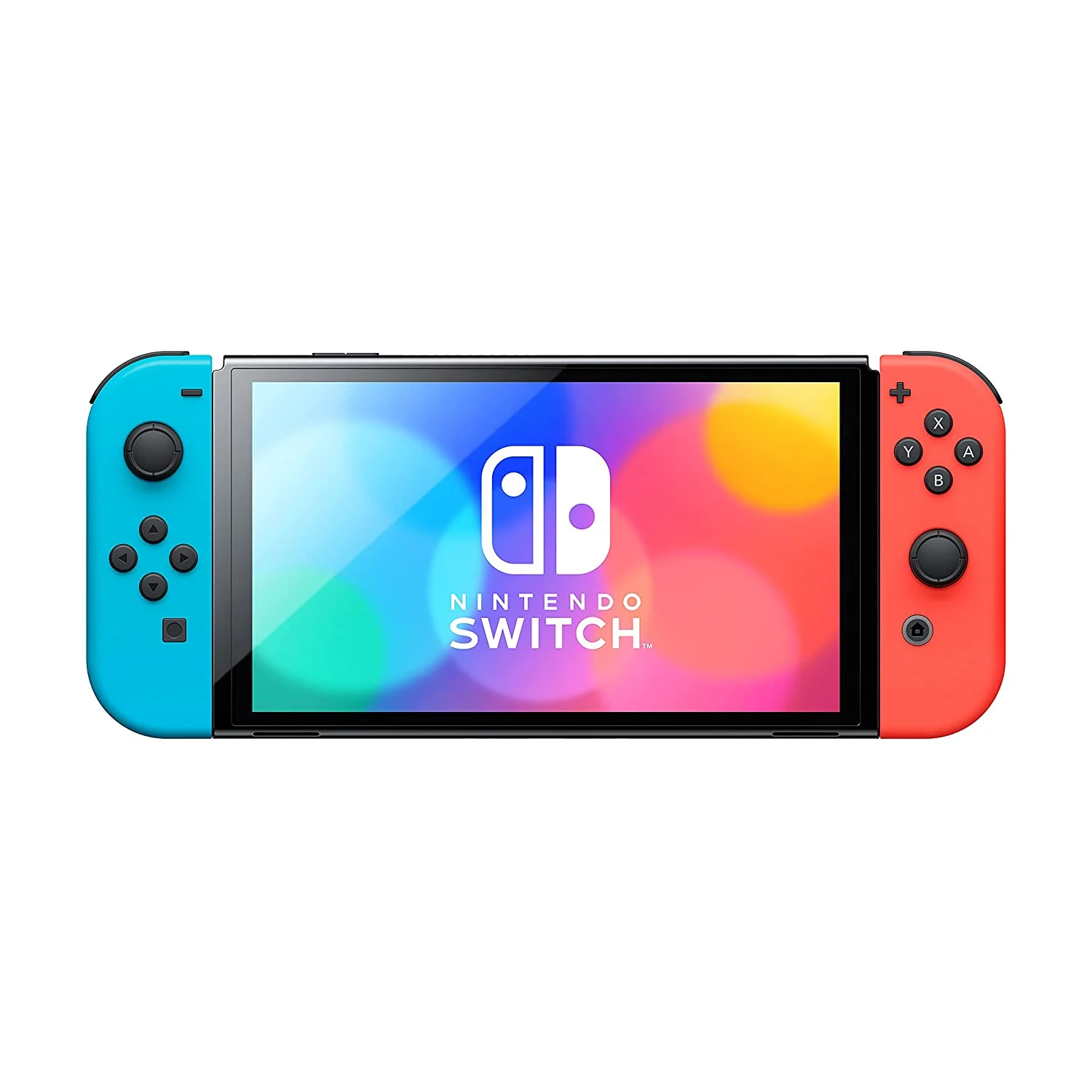 Nintendo Switch OLED 64GB Console Neon Red/Blue Joy-Con Bundle with Online 12 Month Family Membership and Microfiber Cleaning Cloth