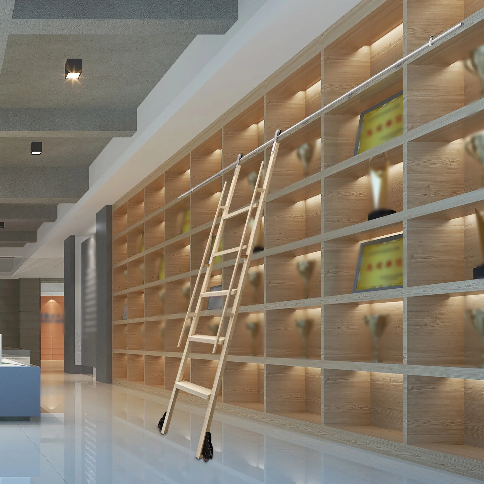 DENEST 10ft Stainless Steel Rolling Ladder Sliding Hardware Rolling Track (No Ladder)