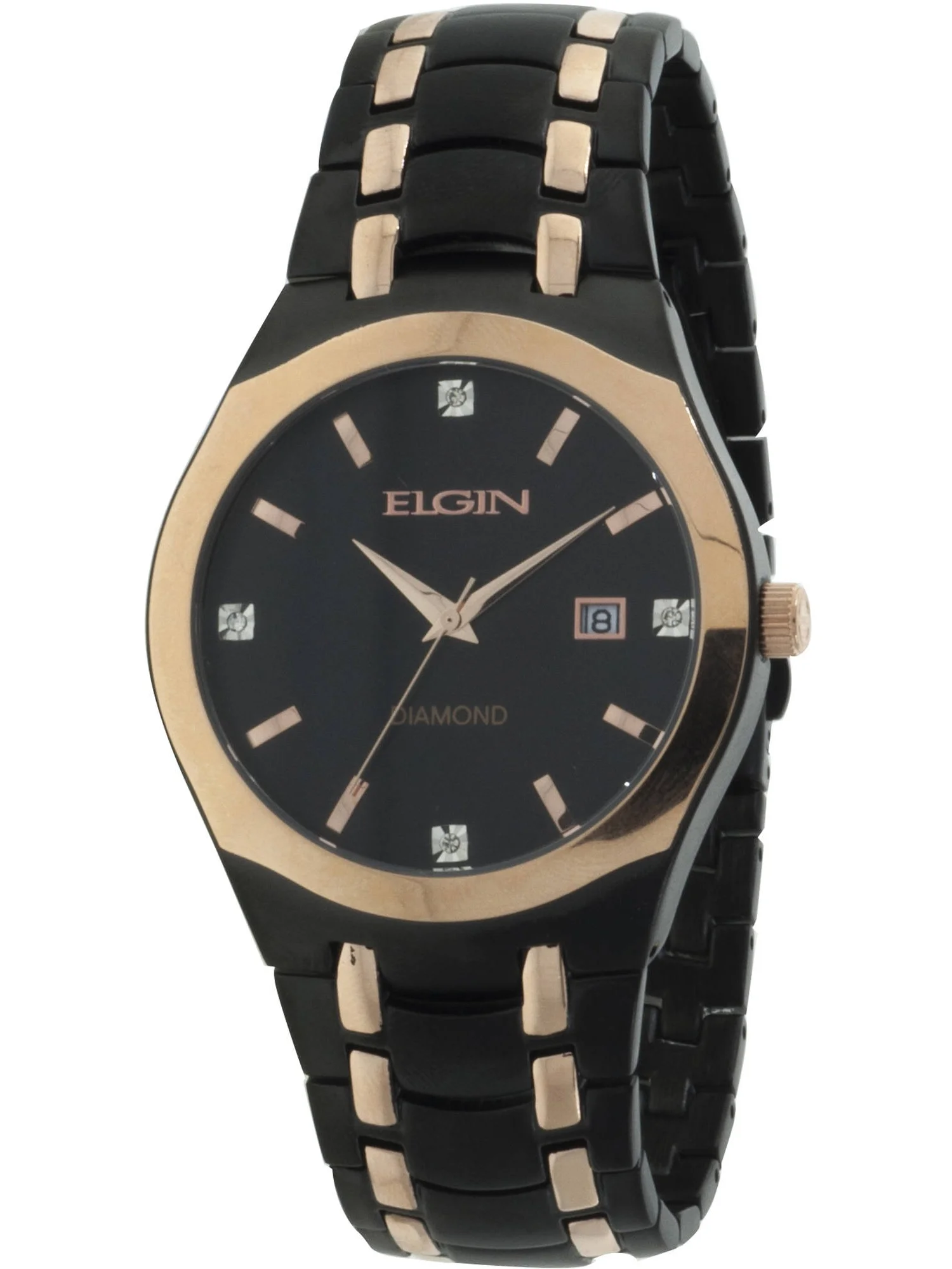 Elgin Adult Male Round Dial Analog Watch with Black and Rose Gold Bracelet (EG16007GTST)