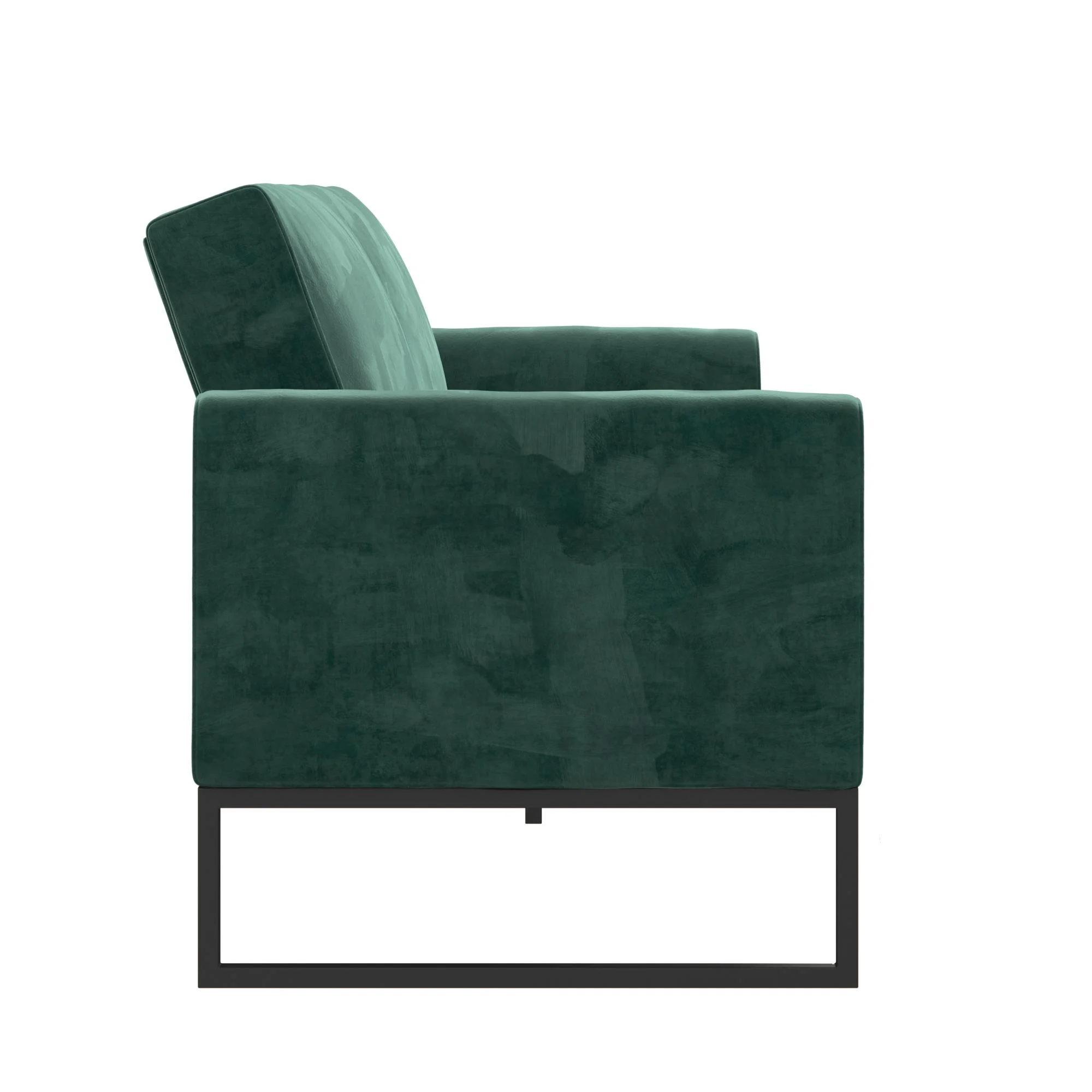 CosmoLiving Adley Coil Futon, Medium Teal Velvet with Black Metal Base