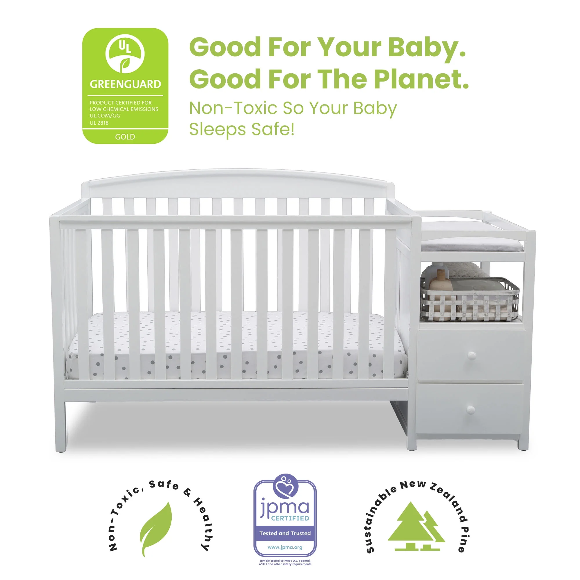 Delta Children Royal 4-in-1 Baby Crib & Changer, White