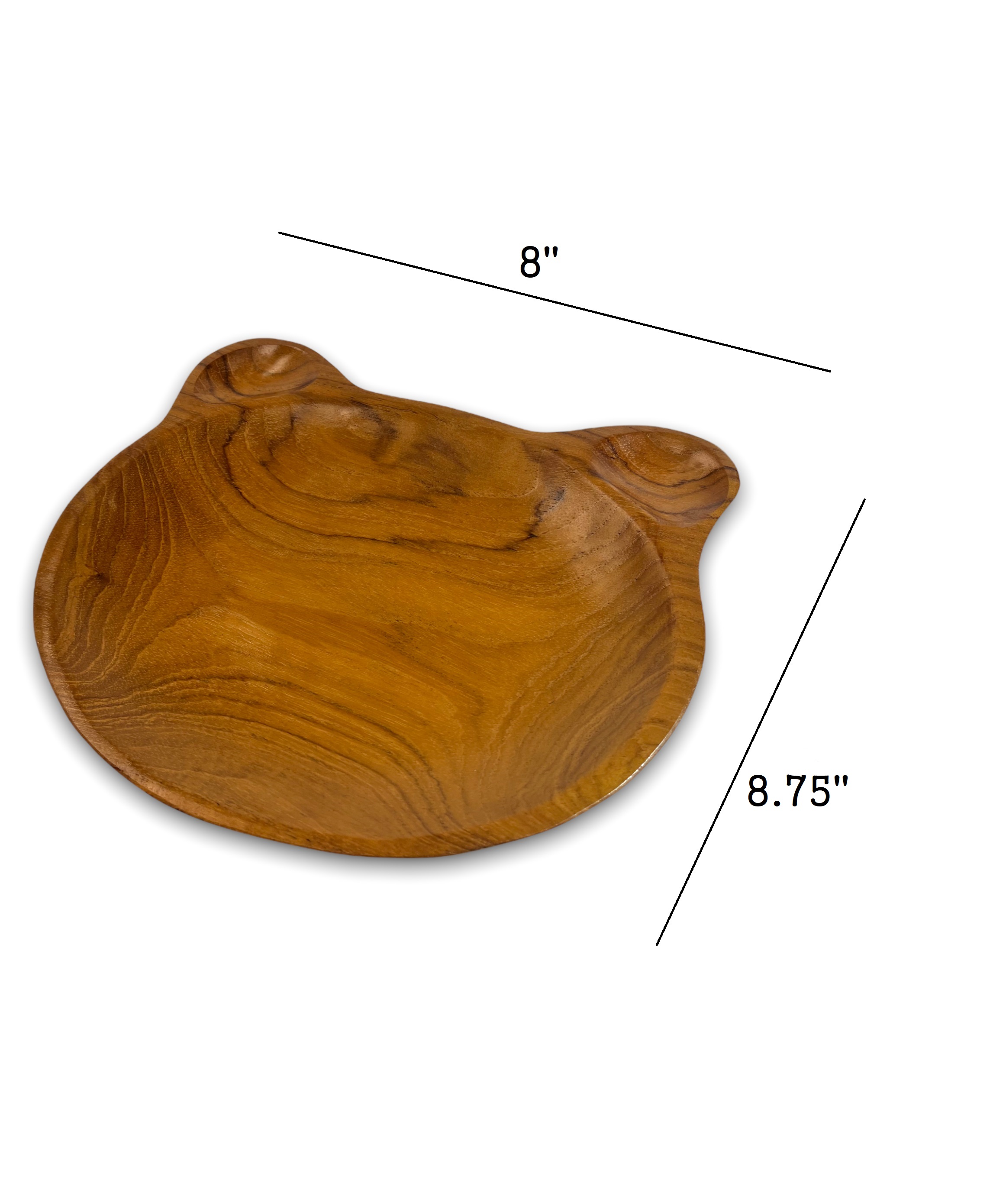 Handcrafted Solid Single Piece Teak Wood Plate/Tray/Dish/Platter (Set of 2), Multi-purpose use for serving and preparing desserts, fruits, appetizers, nuts, Hors d’oeuvres, cheese, etc. (Bear Big)