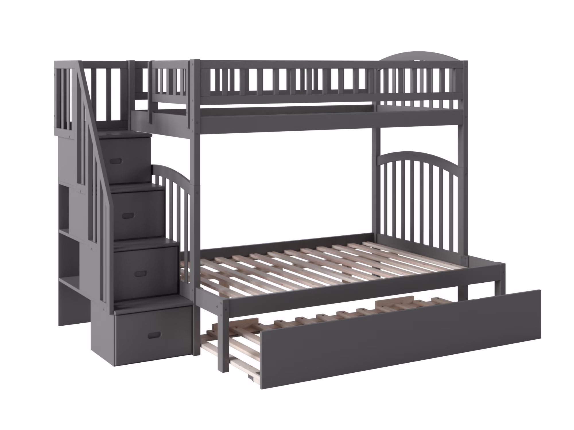 Westbrook Staircase Bunk Twin over Full with Full Size Urban Trundle Bed in Grey