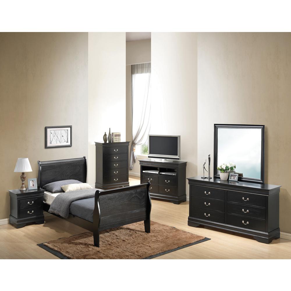 Passion Furniture  Louis Philippe Sleigh Bed with Headboard & Footboard, Black - Twin Size