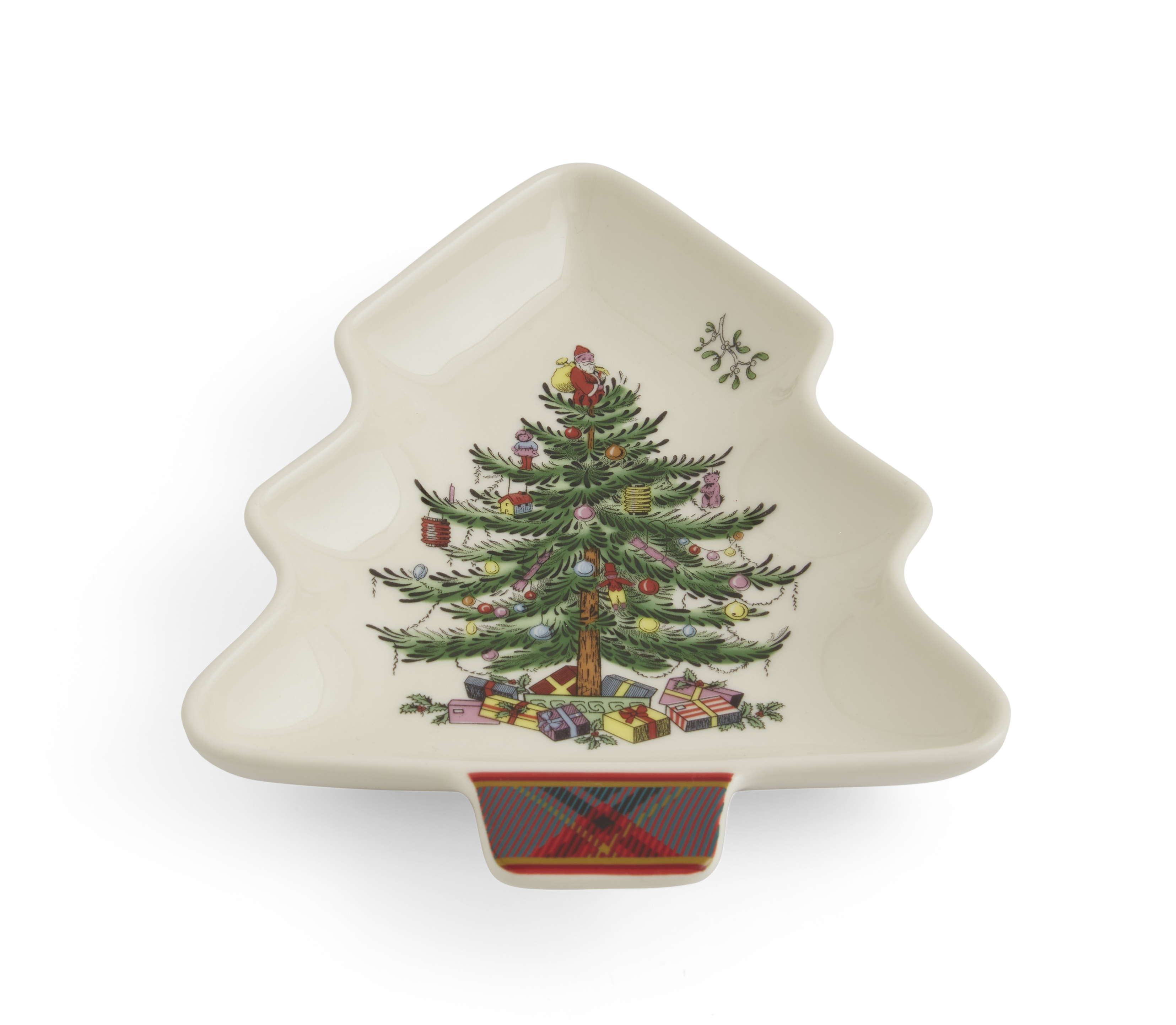 Spode Christmas Tree Tartan Spoon Rest, 7 – Inch Tree Shaped Cooking Utensil Rest, Made of Fine Porcelain