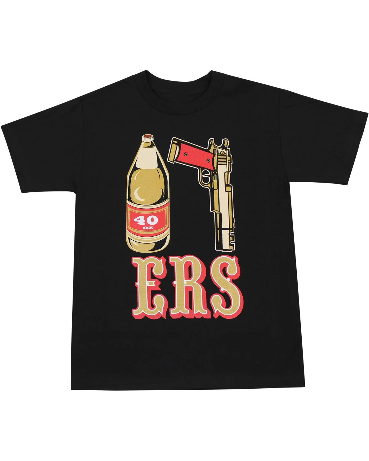 ShirtBANC Mens Golden Empire Shirt 40 Oz Bottle 9 MM Gold Gun ERS California Tee