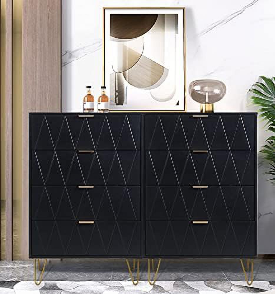 TJUNBOLIFE Large Navy Blue 6 Drawer Dresser for Bedroom  Large Double Dresser with Wide Drawers and Gold Handles  Chest of Drawers