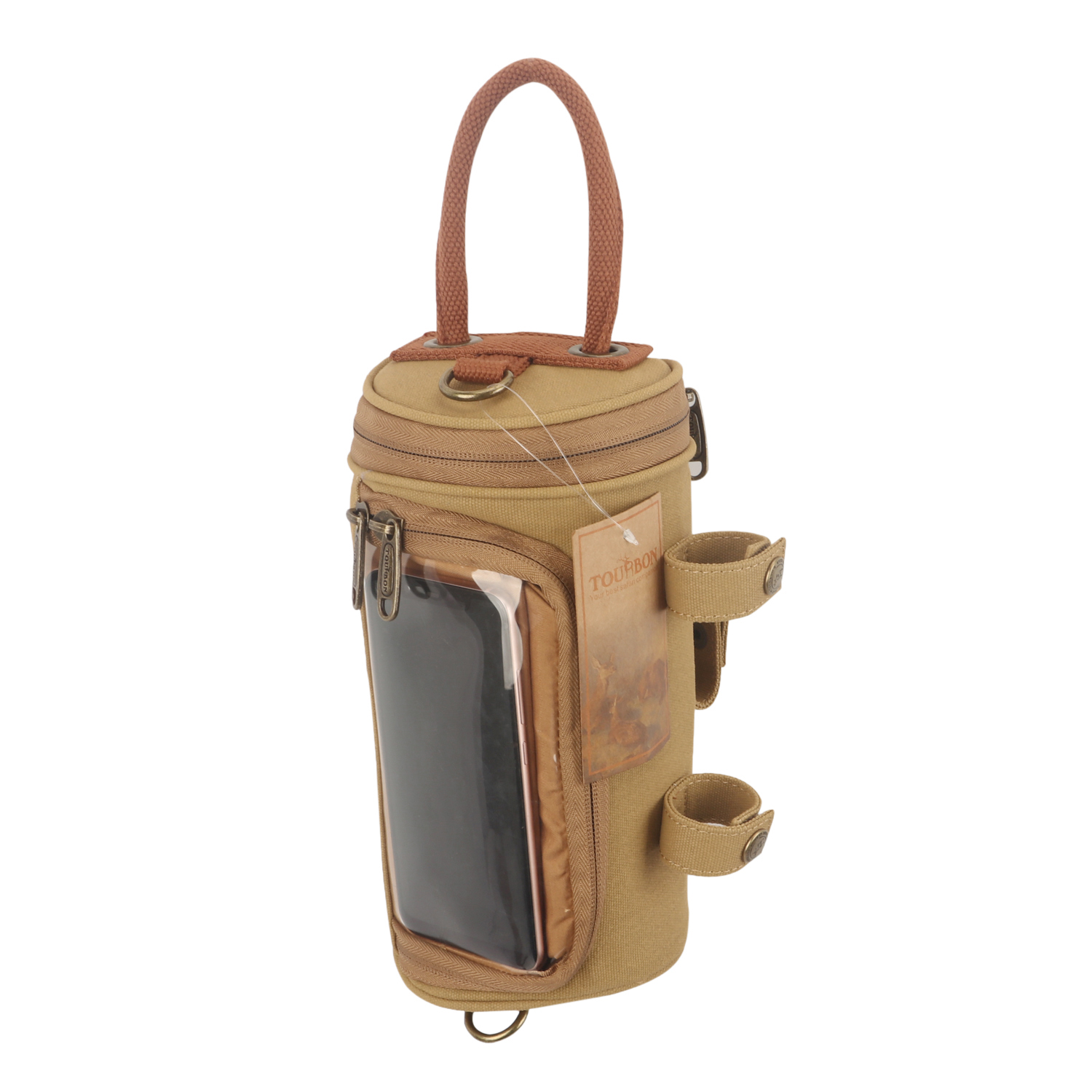 TOURBON Waxed Canvas Retro Bike Canvas Handlebar Bag Bicycle Cycling Case Up to 6.8'' Phone Pouch Holder