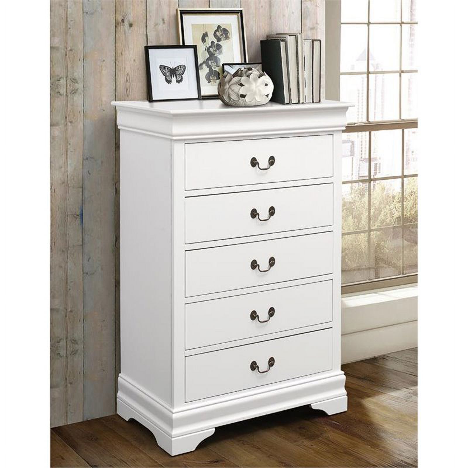 Bowery Hill 5 Drawer Chest in White and Antique Bronze