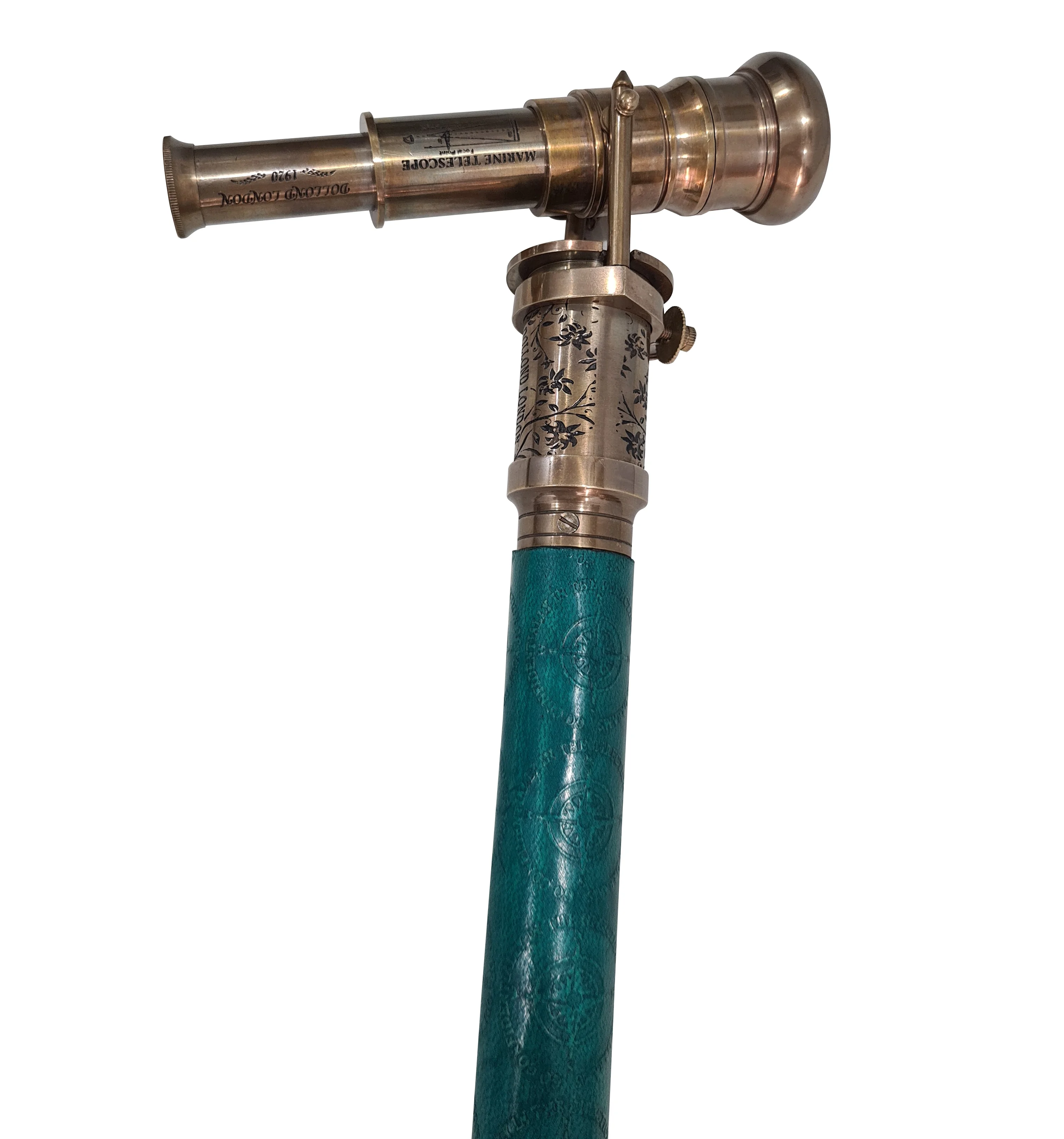 CollectiblesBuy  Vintage Handle Victorian Head Foldable Telescope Beautiful Nautical Antique Green Wooden Walking Stick Cane