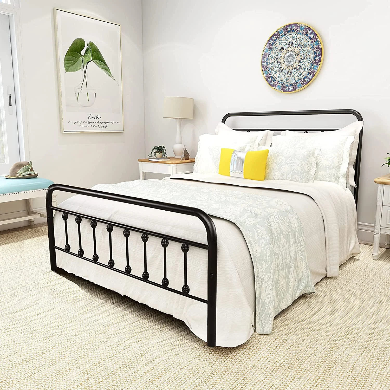 12 Inch Full Size Bed Frame Mattress Foundation Box Spring Replacement with Headboard Heavy Duty Metal Slat Support Ultra-Large Under Bed Storage, Black