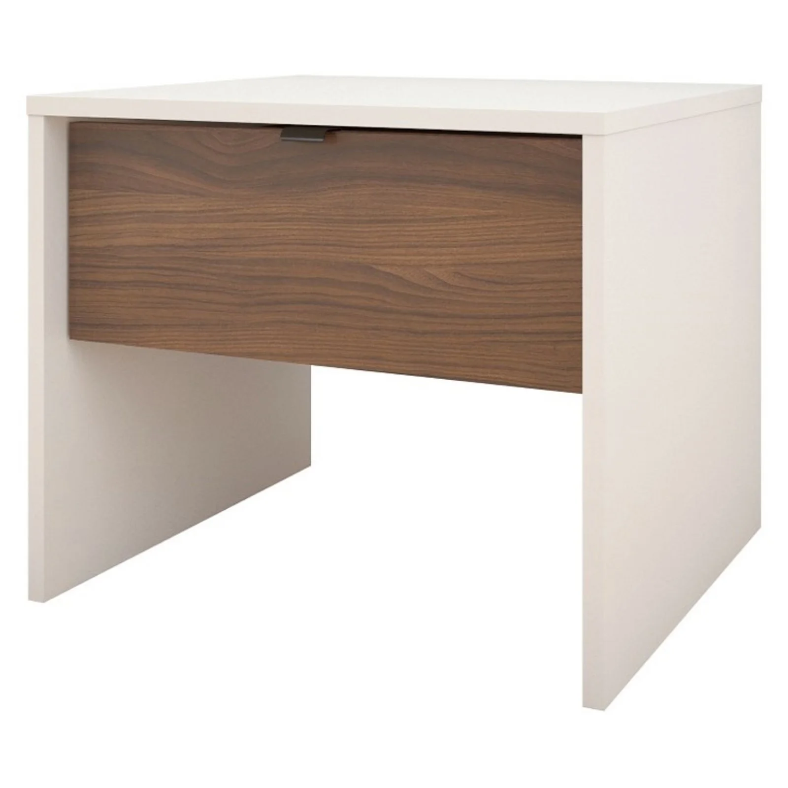 Nexera Identi-T Platform bed with Plank Effect Headboard, White & Walnut