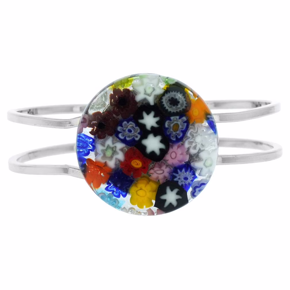 GlassOfVenice Murano Glass Venetian Reflections Metal Bracelet - Multicolor Millefiori