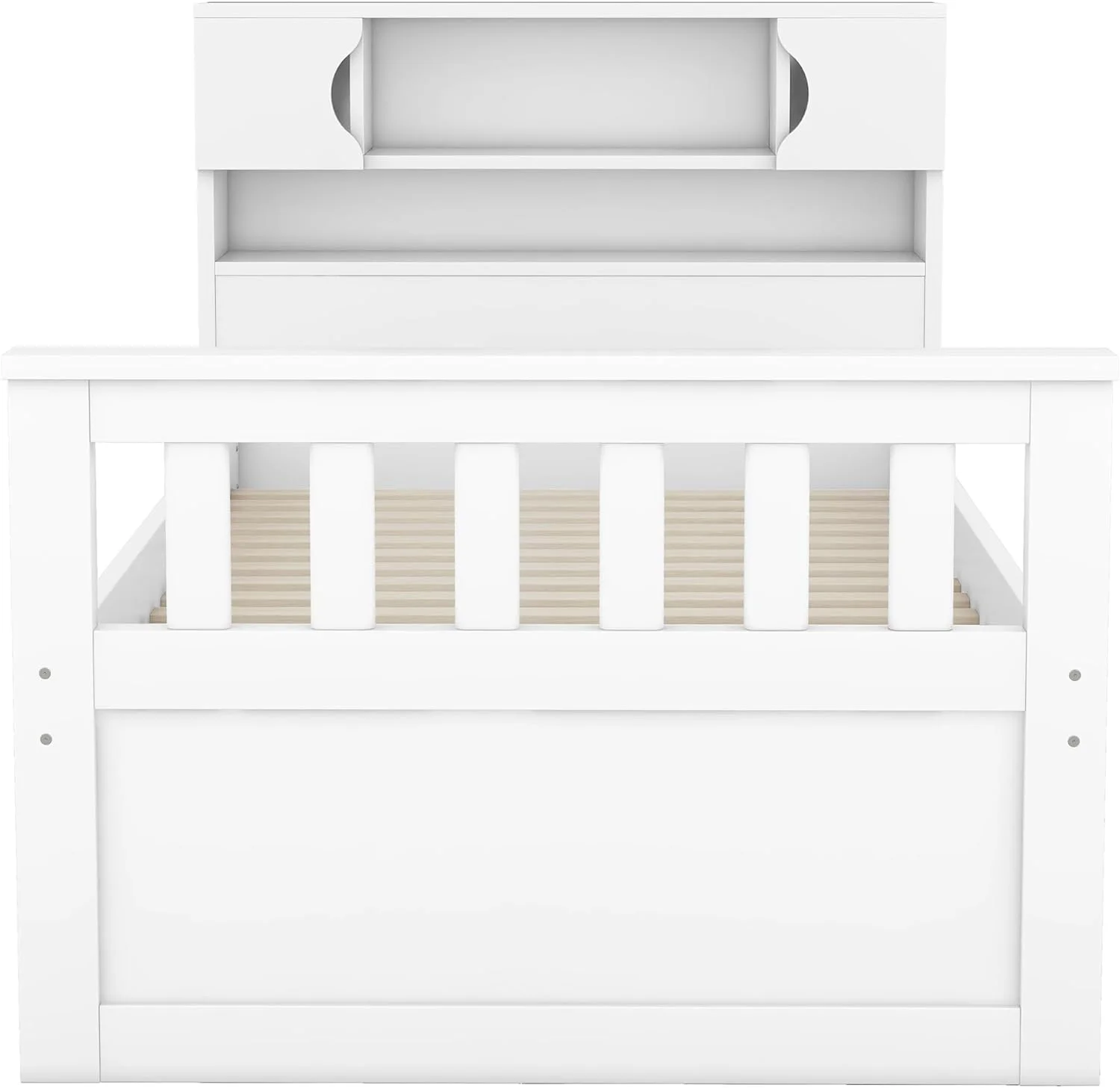 Twin Size Captain Platform Bed with Storage Bookcases and Shelves, Solid Wood Platform Bed Frame with 4 Drawers and a Cabinet, Sturdy Slat Support