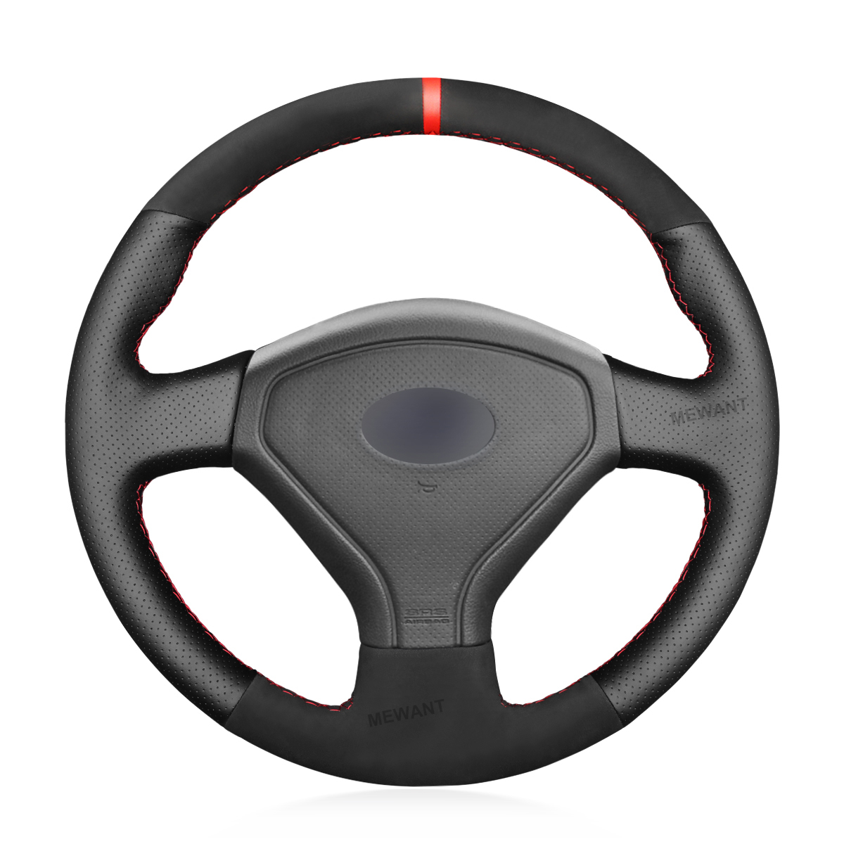 MEWANT Handsewing Black Suede Genuine Leather Steering Wheel Cover for Subaru Legacy 2005-2007 Outback 2005 2006 2007 Impreza WRX 2005-2007