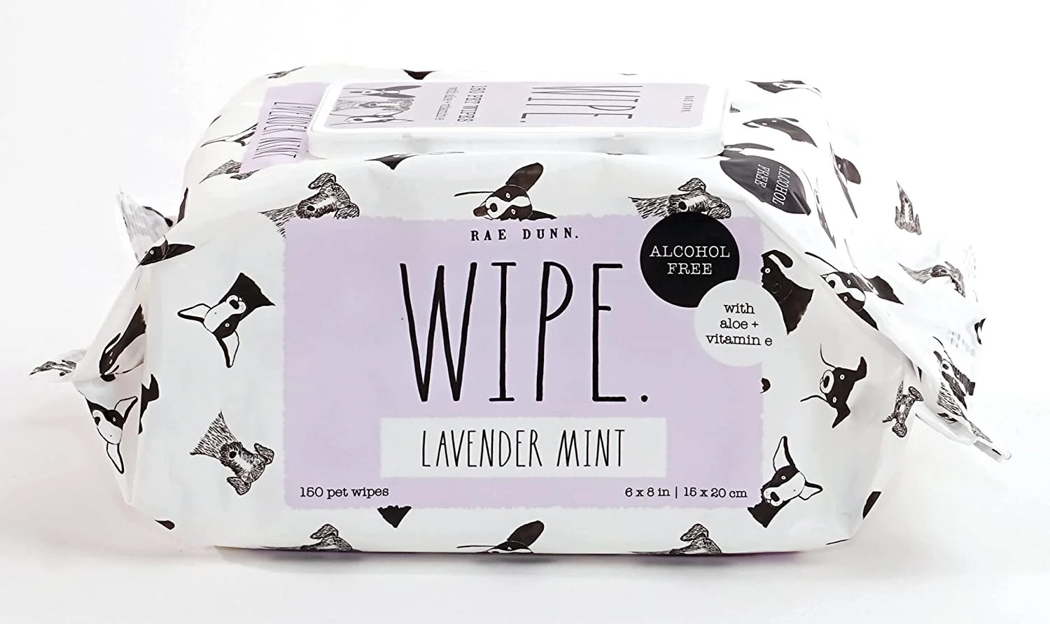 Rae Dunn Pet Wipes, Alcohol Free with Aloe and Vitamin E, Lavender Mint, 150 Count