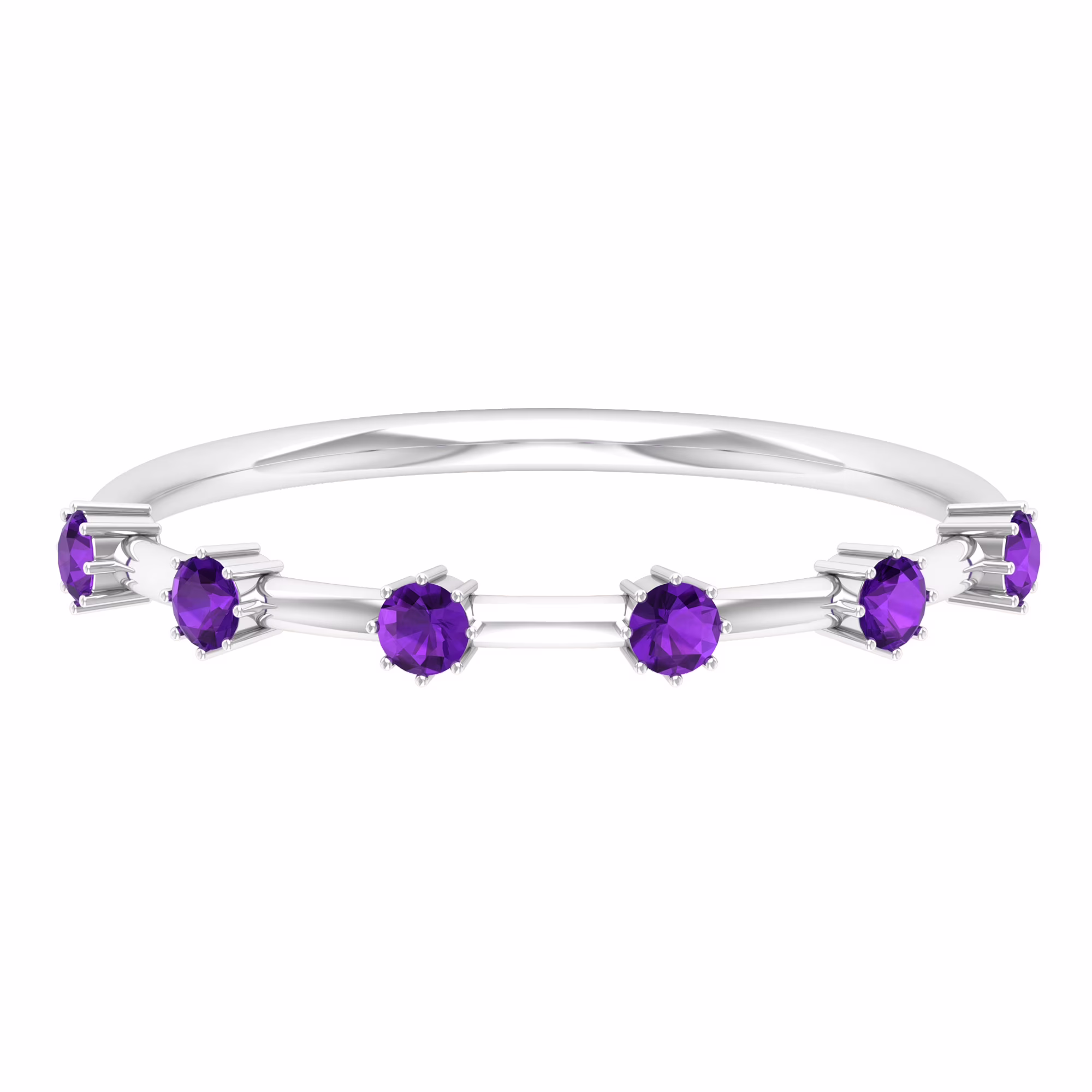 Prong Set Amethyst Stackable Ring for Women, 925 Sterling Silver, US 4.00