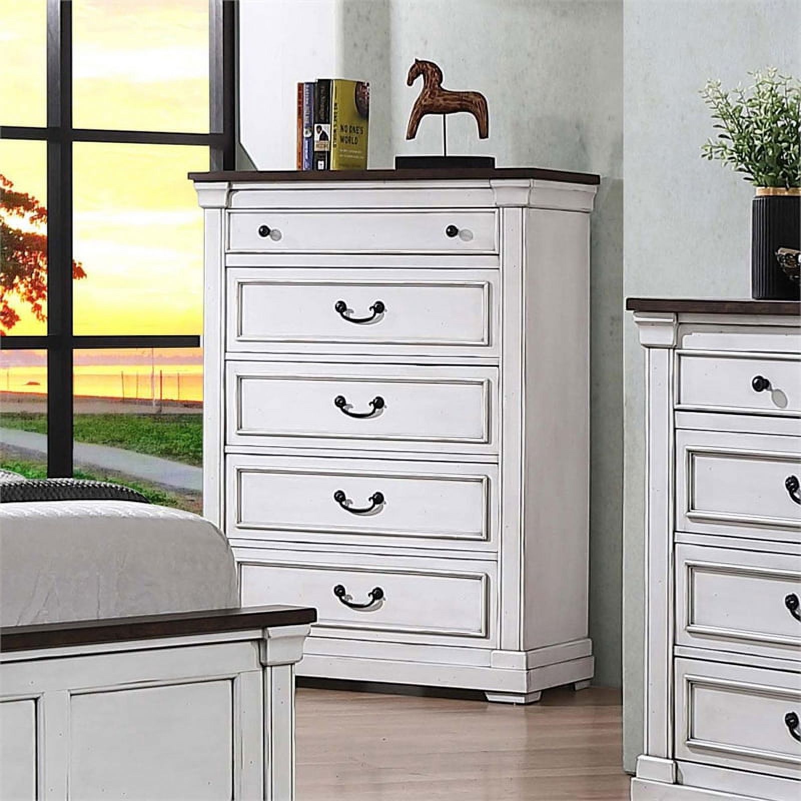 Pemberly Row 5-drawer Farmhouse Wood Chest Dark Rum and White