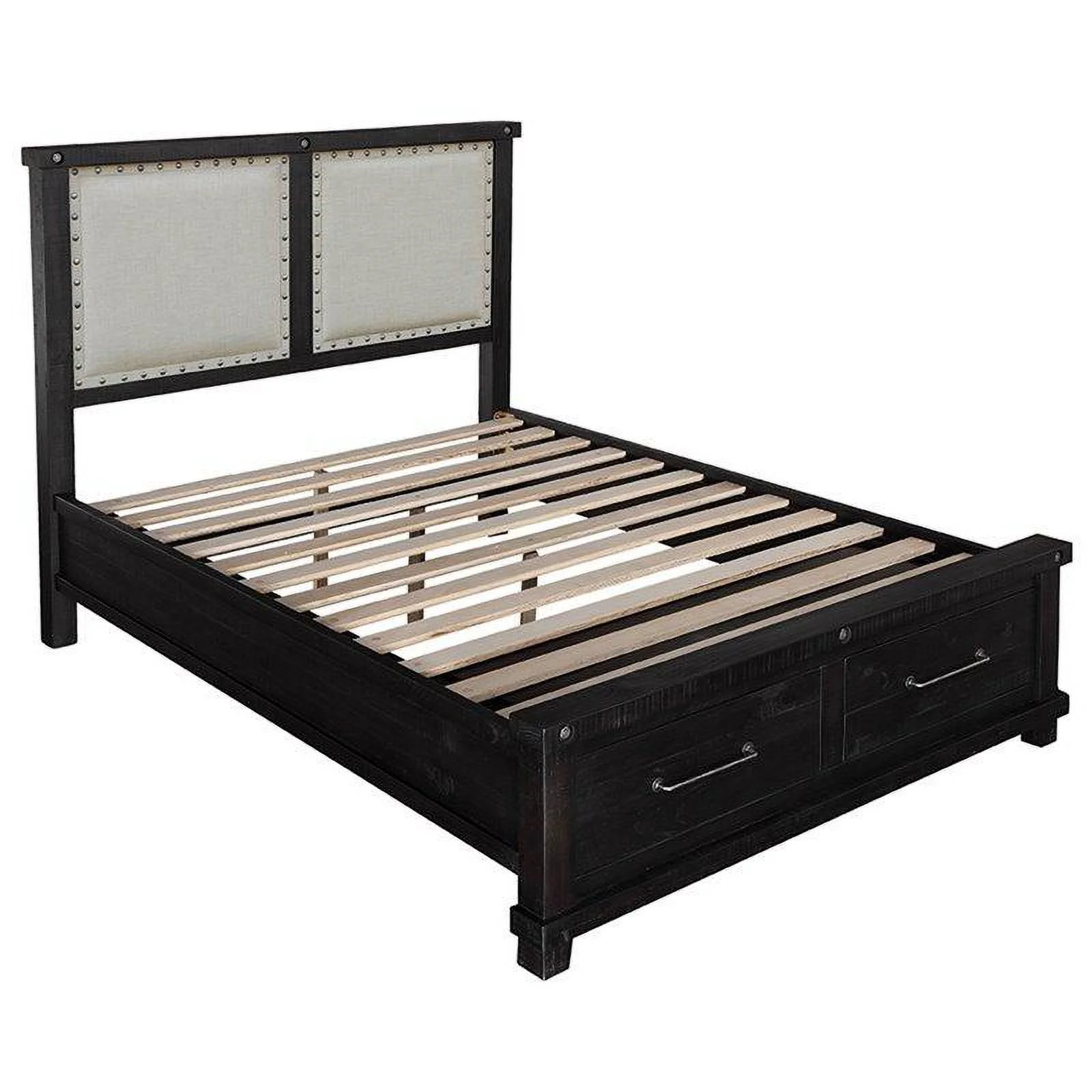 Yanez 6PC Full Storage Fabric Bed, 2 Nightstand, Dresser, Mirror & Chest Set in Charcoal - Solid Wood