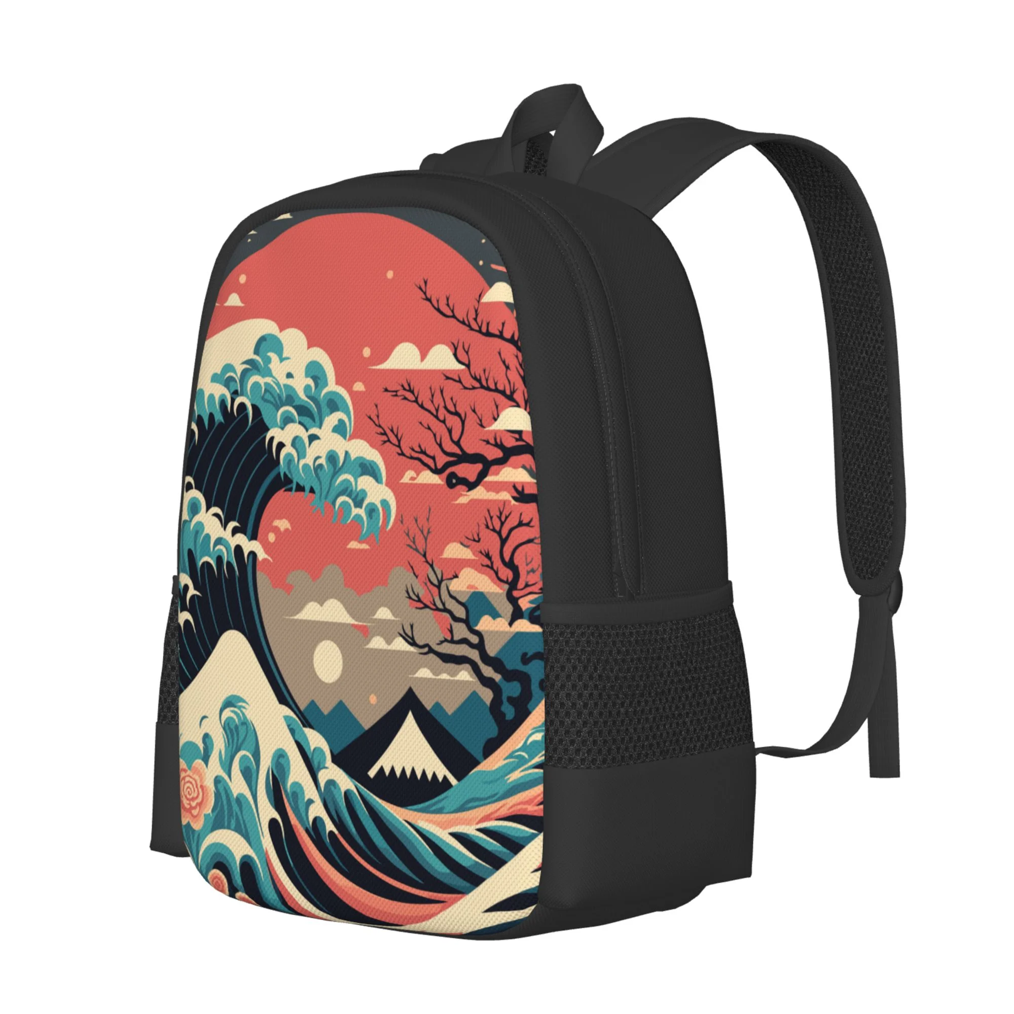 DouZhe Lightweight Backpack, Japanese Style Sun Waves Prints Travel Outdoor Hiking Bag School Bookbag Casual Daypack Backpacks for Women Men