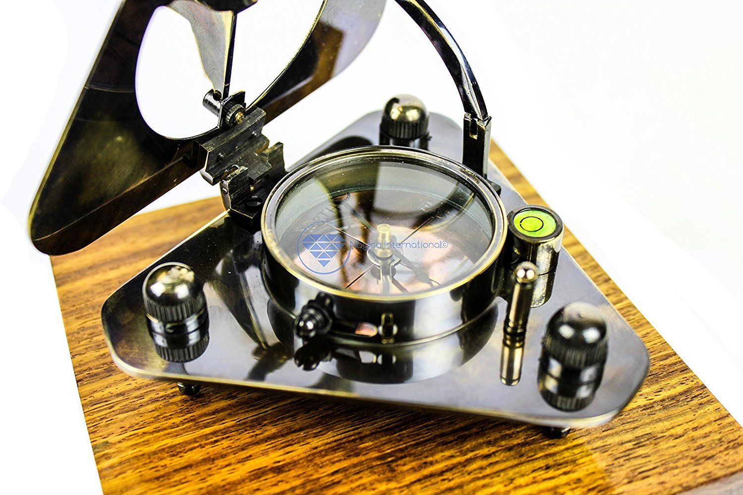 Triangular Sundial Compass (Antique Brass Finish) - With Wooden Box