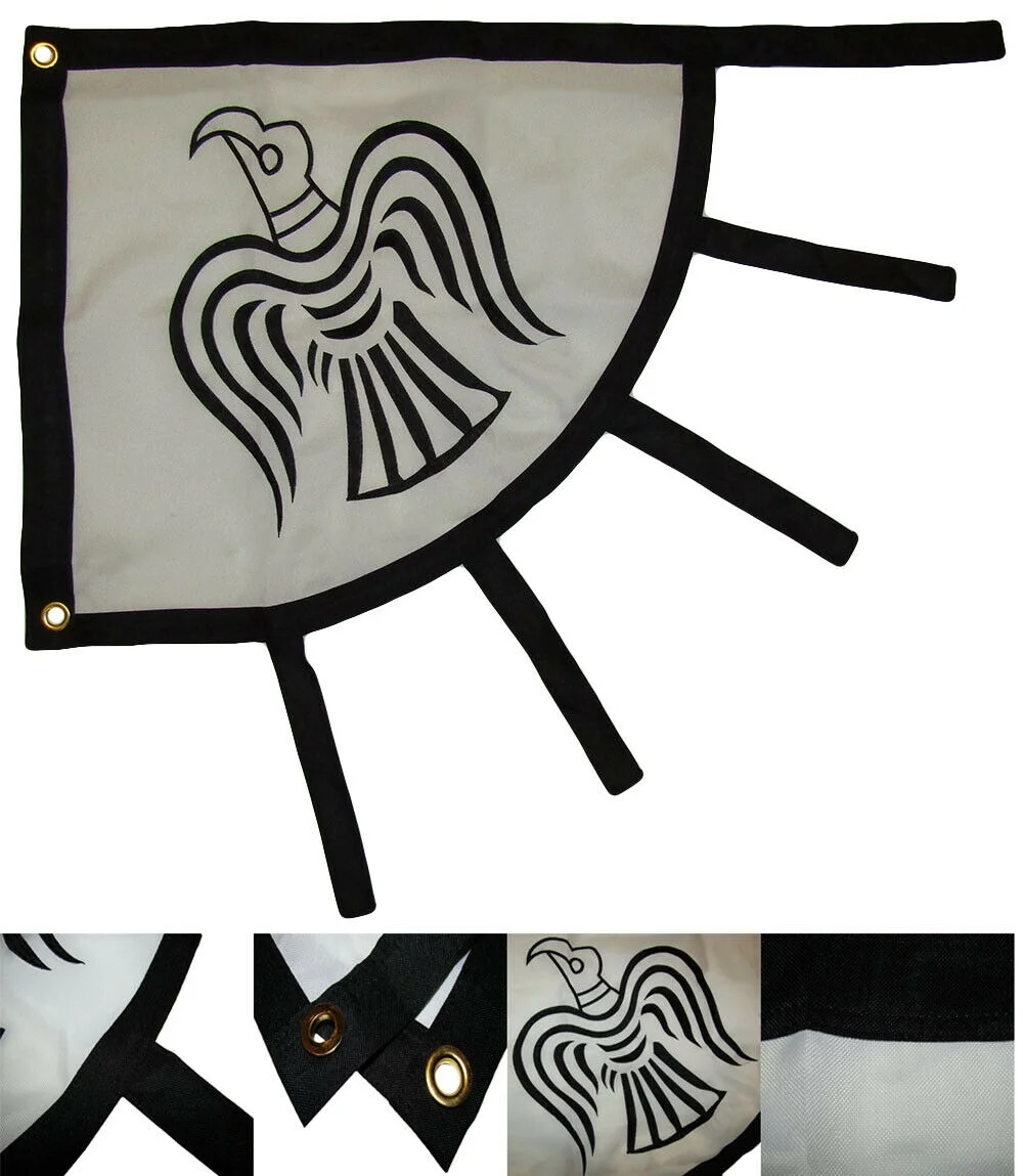 3x4 Embroidered Viking Raven White Black Heavy Duty 600D 2 Ply Nylon Flag 3'x4'