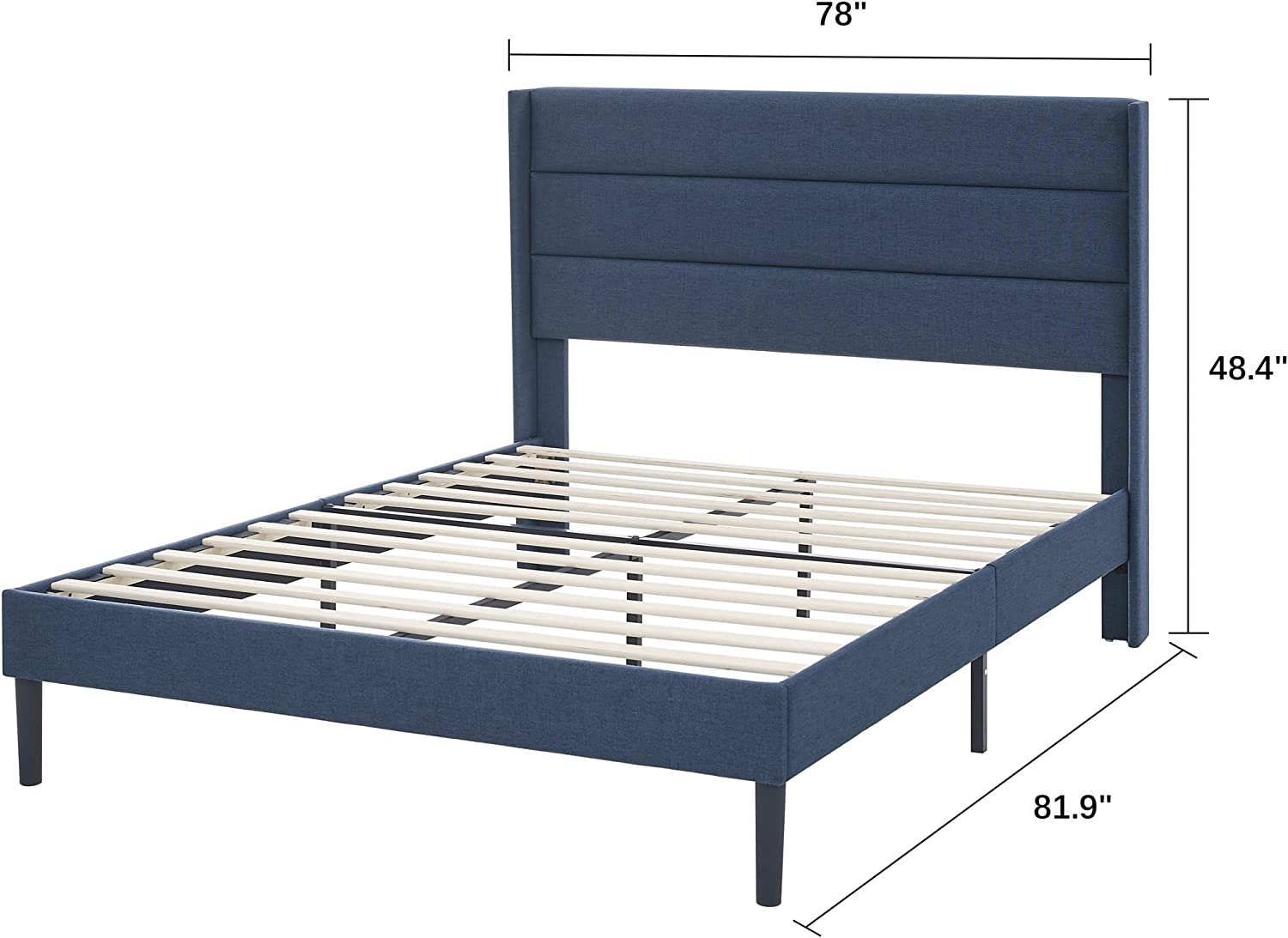 BIKAHOM Mid-Century Full Size Upholstery Platform Bed Frame with Fabric Tufted Horizontal Channel Wingback Headboard Mattress Foundation with Strong Wooden Slats & No Box Spring Neede