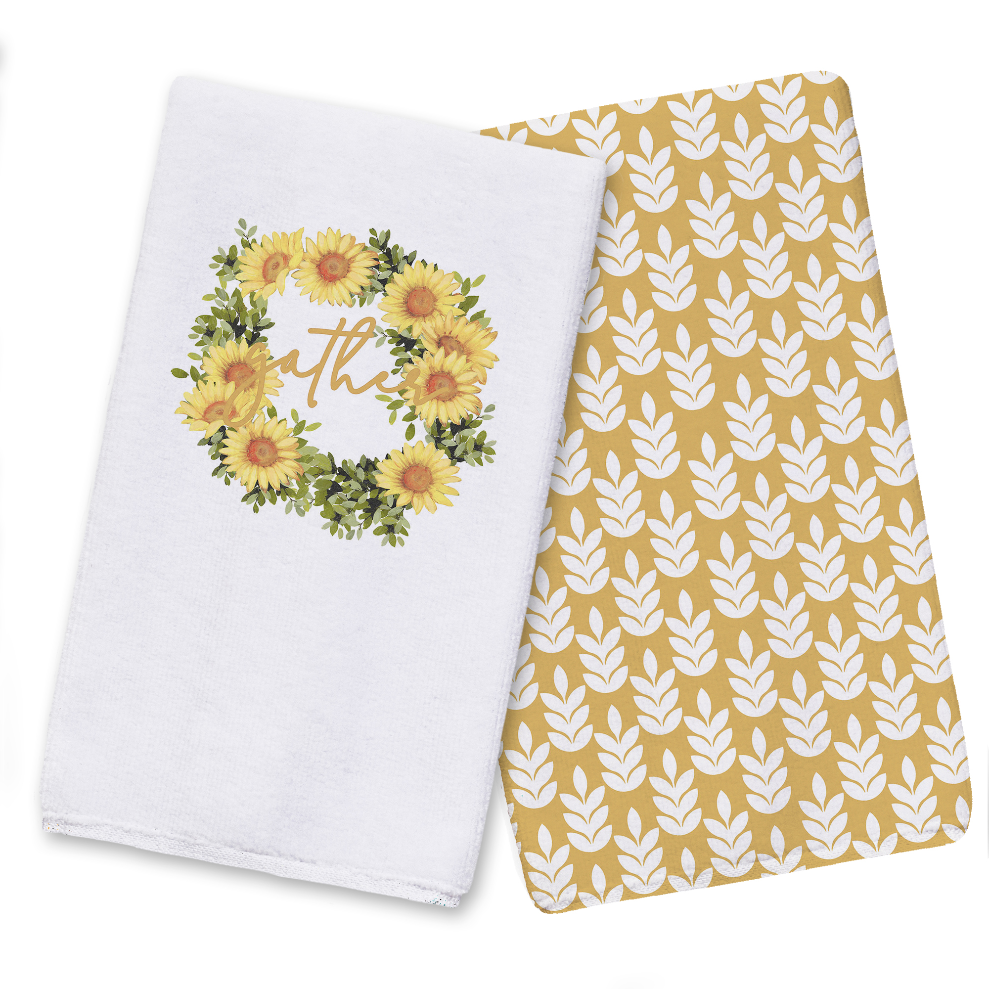 Creative Products Gather Sunflower Wreath Yellow 16 x 25 Tea Towel Set of 2