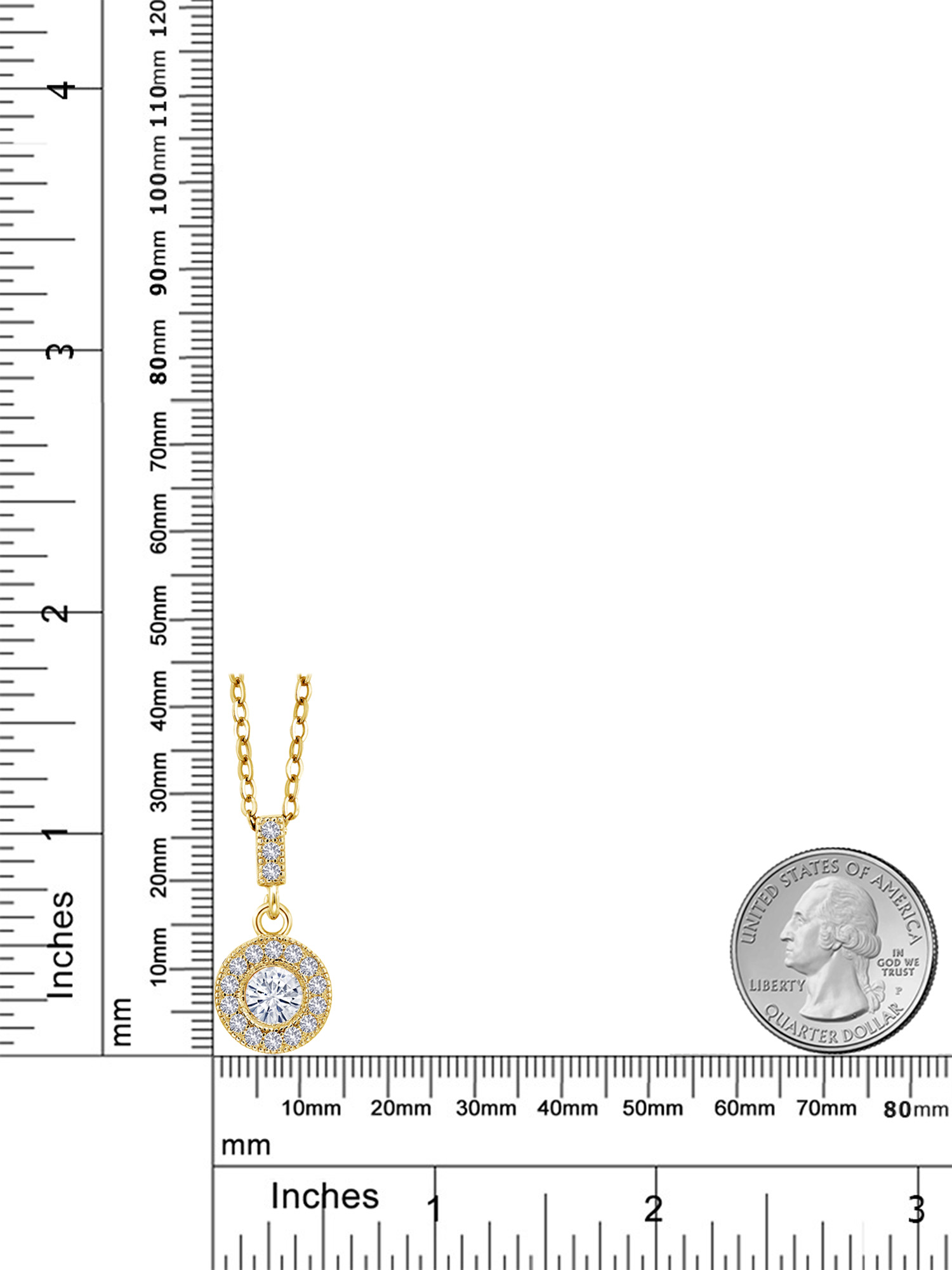 Gem Stone King 18K Yellow Gold Plated Silver Round White Moissanite and Created Sapphire Pendant with Chain (1.14 Cttw)