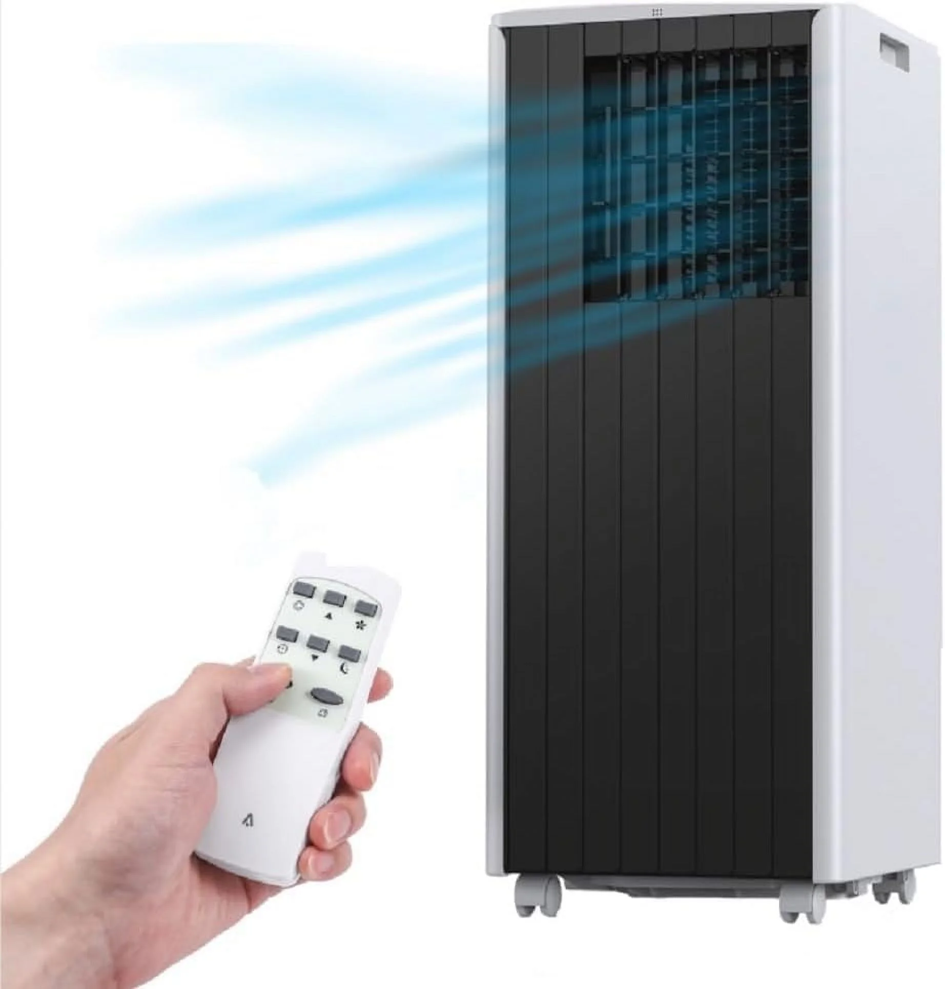 8,000 BTU Portable Air Conditioner Cools Up to 350 sq. ft. with Remote Control, LED Touch Panel, Built-in Dehumidifier, Fan, 3 in 1 Compact Indoor AC Unit for Home Office Dorm RV.Black+White