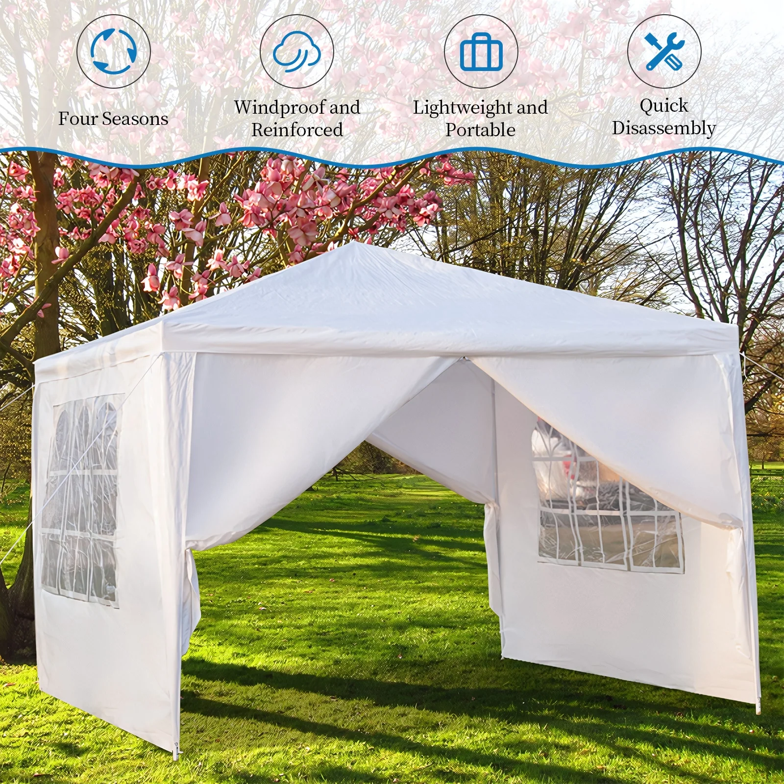 SYTHERS 10 x 10ft Canopy Tent with 4 Removable Sidewalls, Outdoor Party Wedding Gazebo Heavy Duty Tent for Backyard Patio BBQ