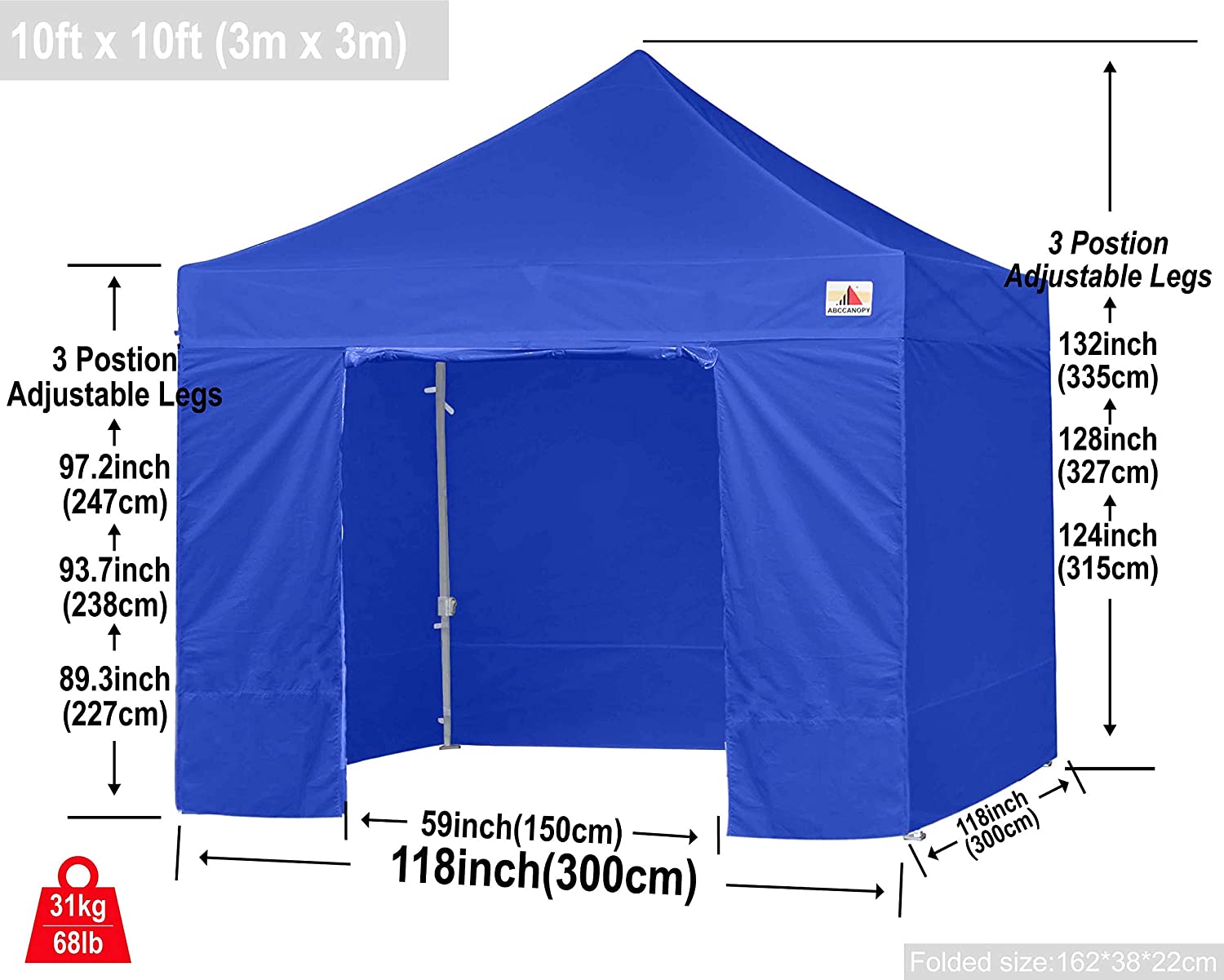 ABCCANOPY Ez Pop Up Canopy Tent with Sidewalls 10x10 Commercial -Series, Royal Blue 10X10 royal blue