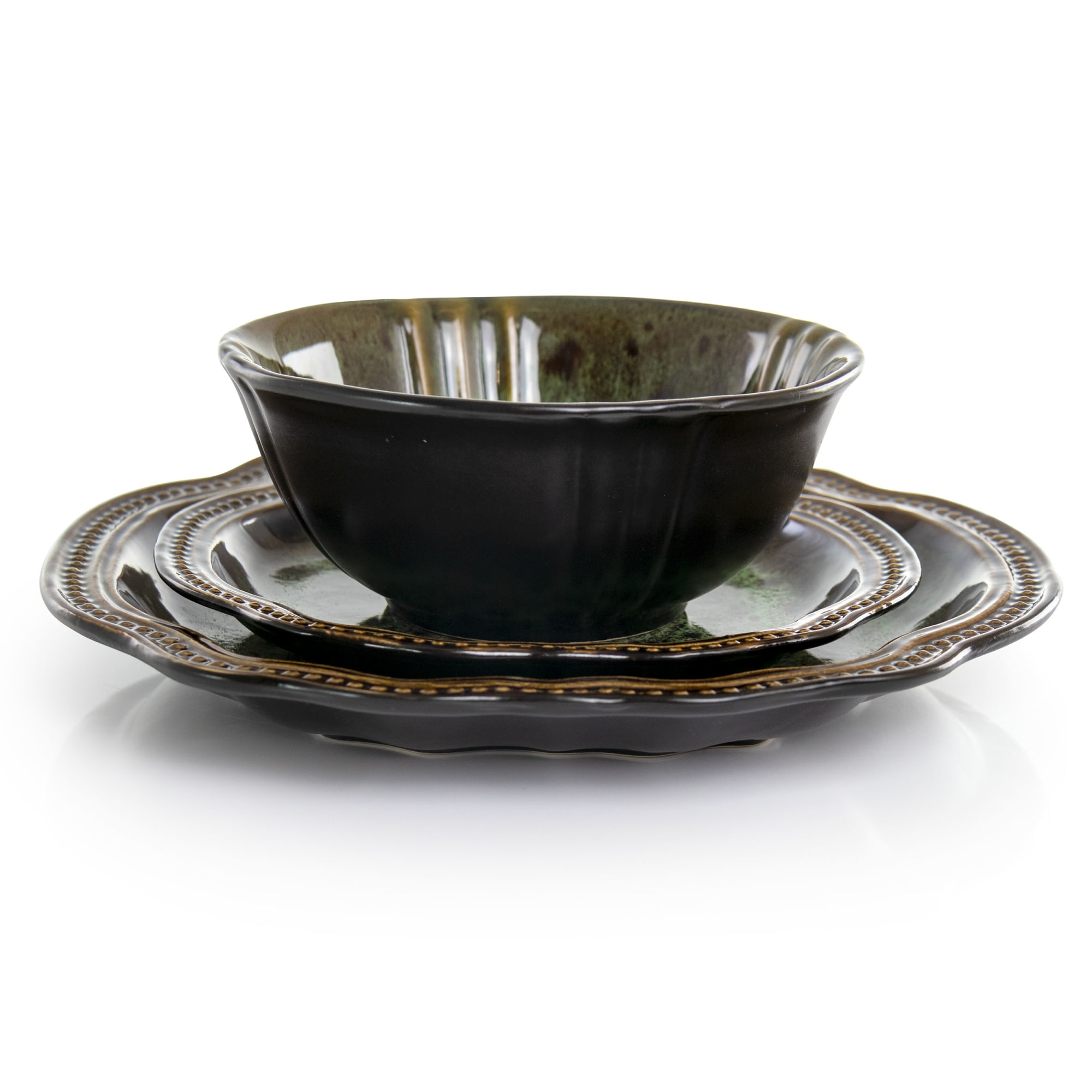 Elama  16 Piece Jade Waves Stoneware Dinnerware Set, Green