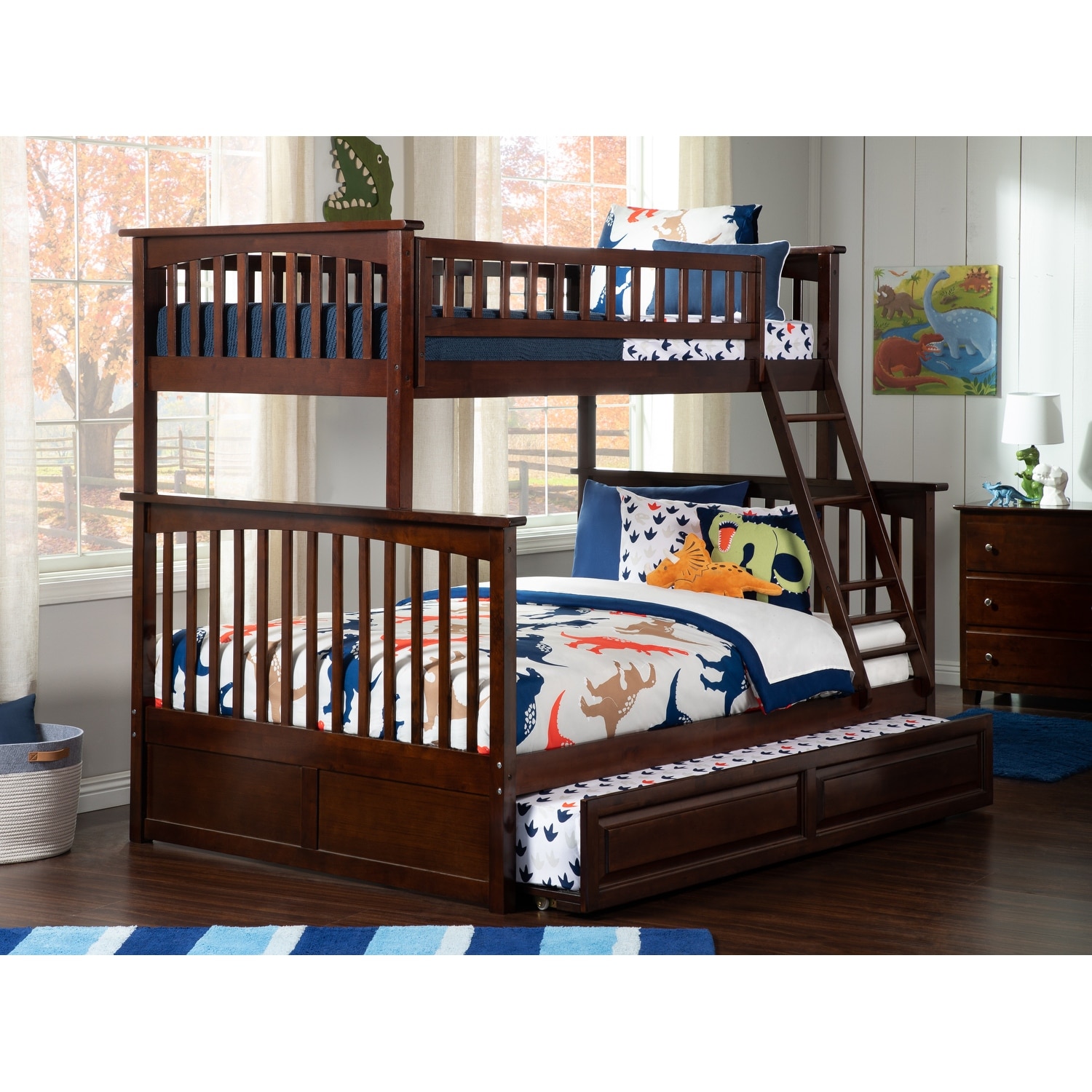 AFI Columbia Bunk Bed Twin over Full with Twin Trundle in Walnut