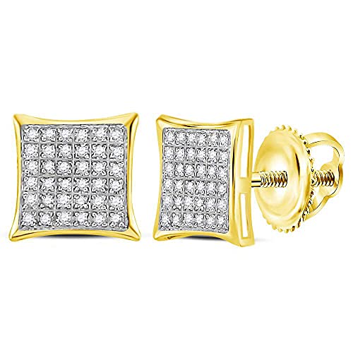Women's Solid Yellow-tone Sterling Silver Round Diamond Kite Square Earrings 1/4 Cttw