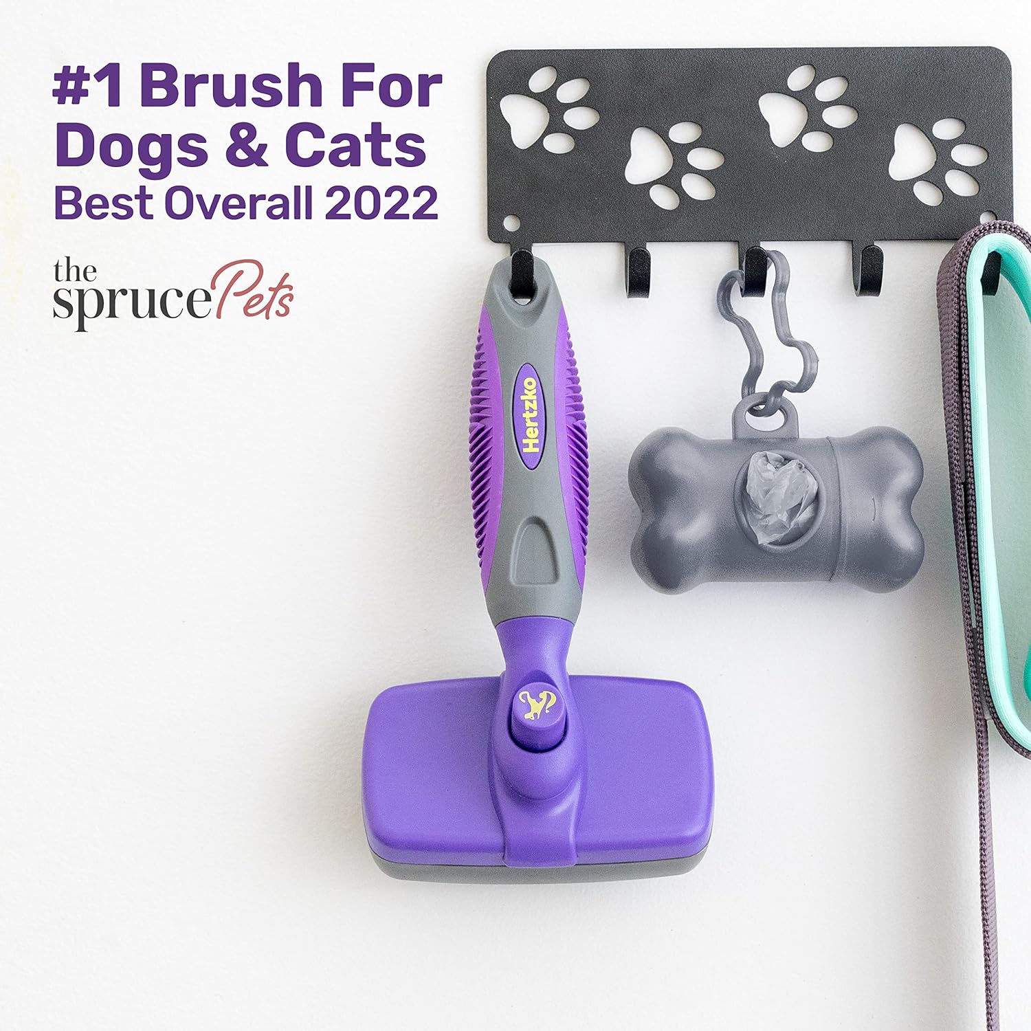 Hertzko Self Cleaning Slicker Brush for Dogs Cats (Sensitive Skin), Dog Brush for Shedding Dematting Brush Easily Removes Mats Tangles Loose Fur, Pet Grooming Brushes Long Short Haired Dogs Cat Brush