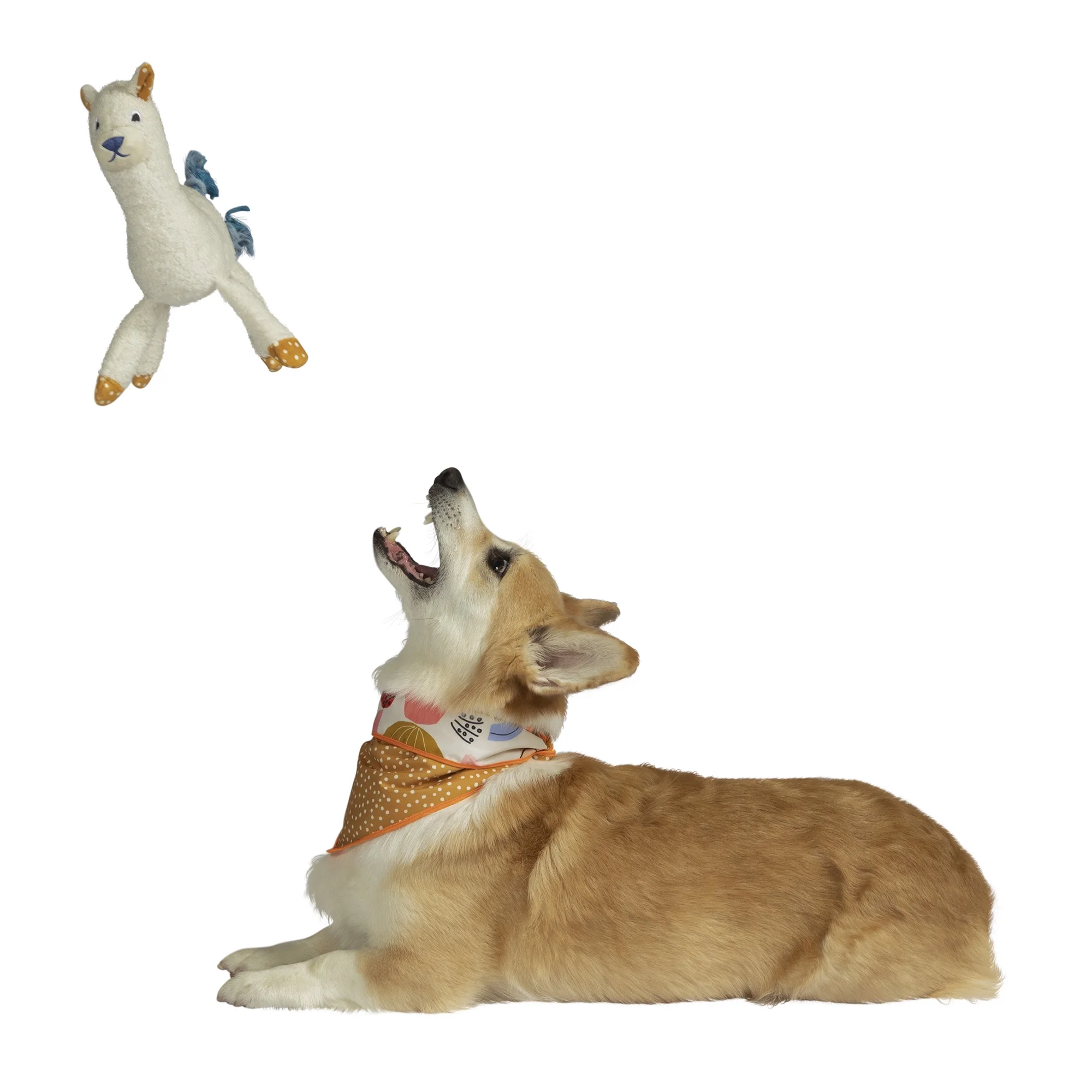 Manhattan Pet Toy Shakers Salt Under Stuffed Llama Squeaker Dog Exercise Toy with Tri-Rope Tail