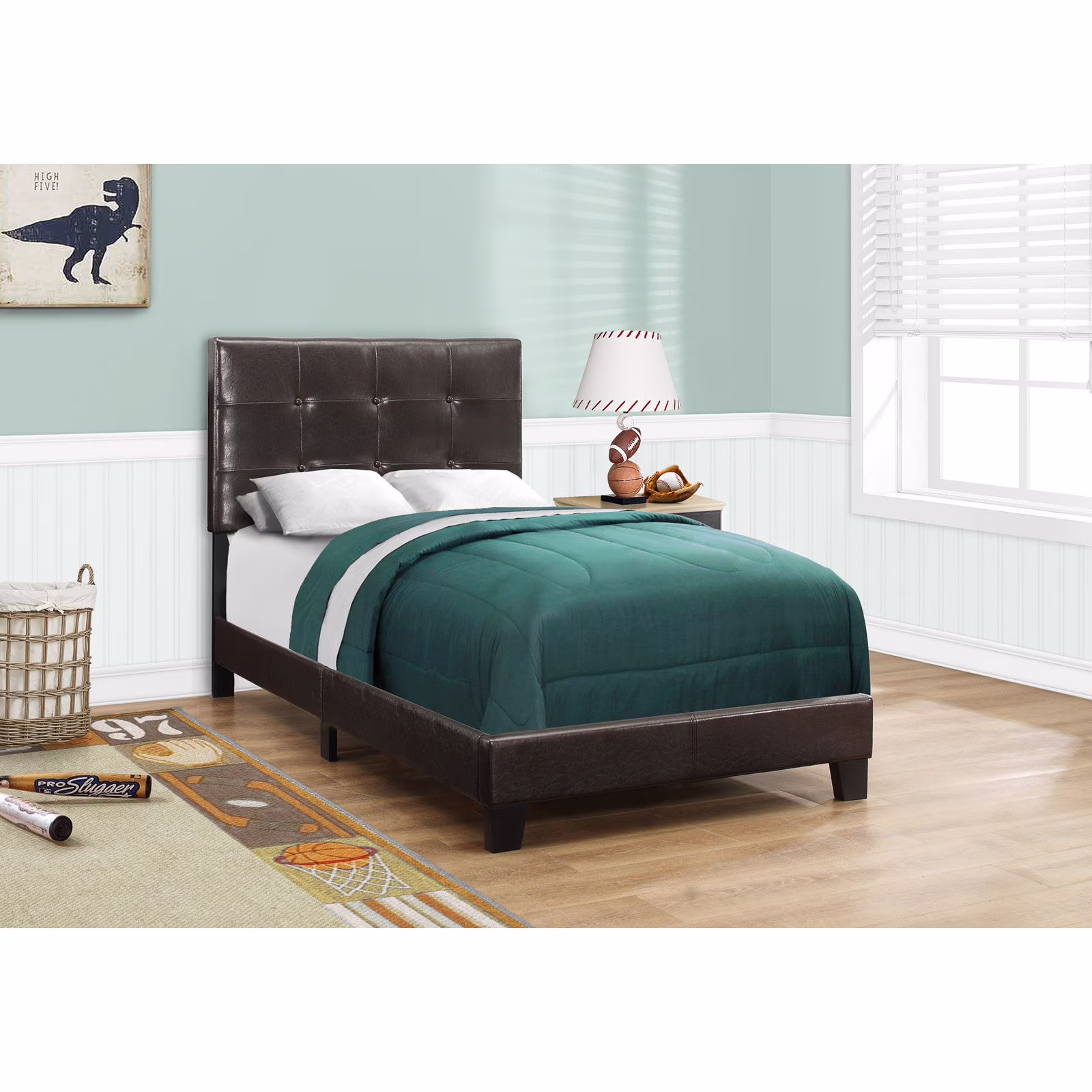 Monarch Specialties Bed, Queen Size, Bedroom, Upholstered, Brown Leather Look, Transitional