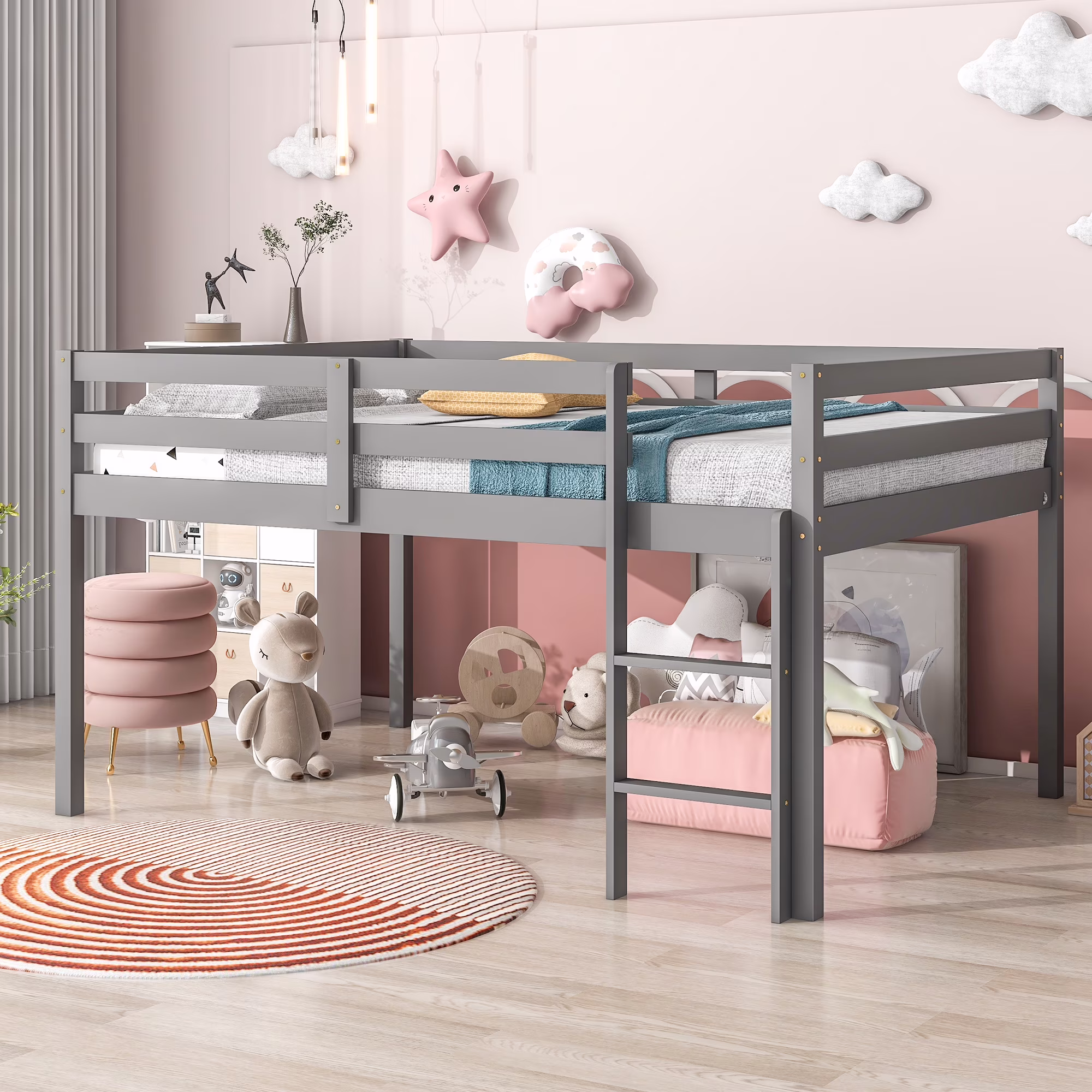 ikayaa Full Loft Bed,Grey