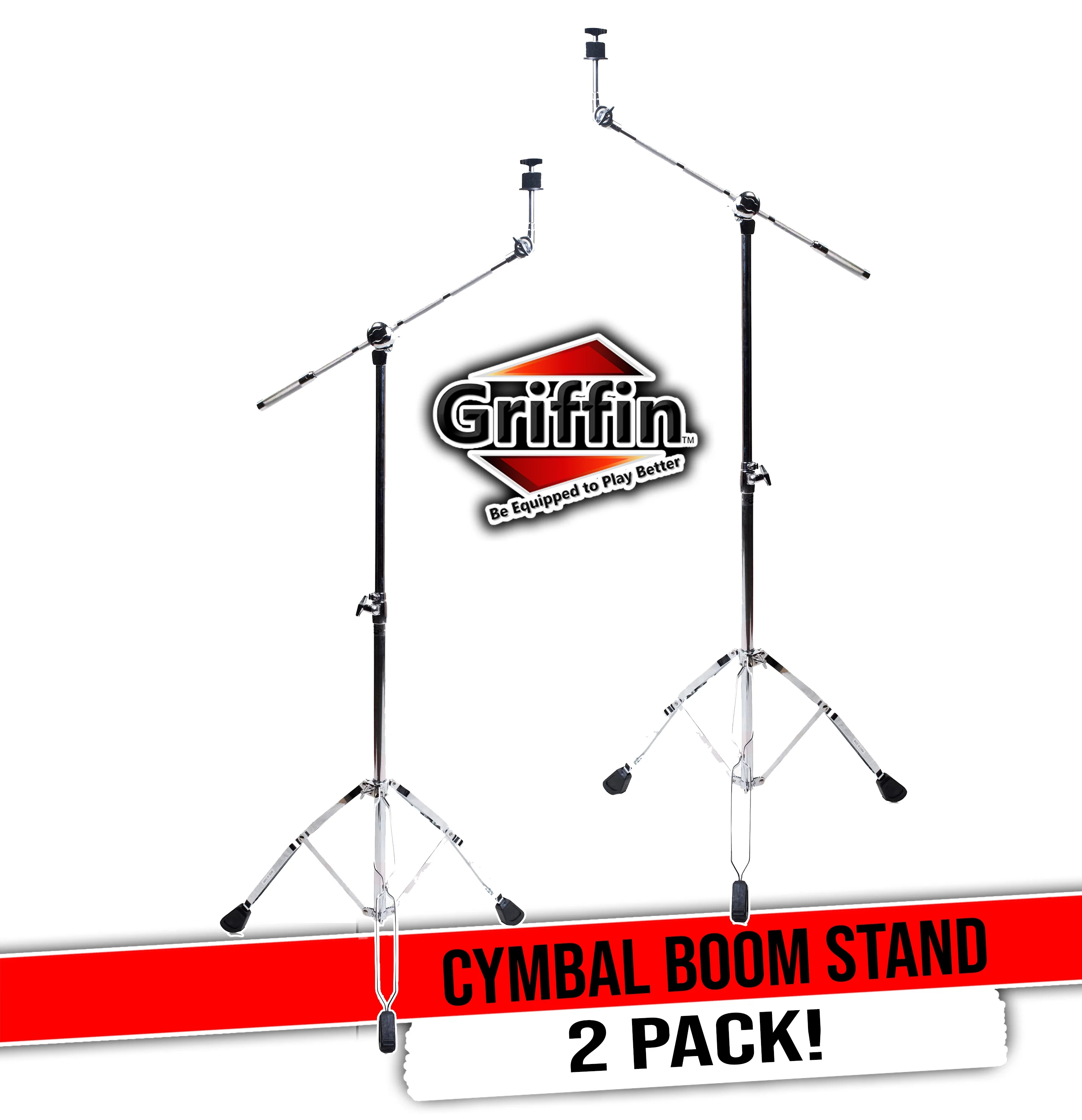 Griffin Cymbal Stand With Boom Arm (Pack of 2) - Double Braced Legs Counterweight Adapter for Mounting Heavy Duty Crash, Ride, Splash Cymbals For Drummers