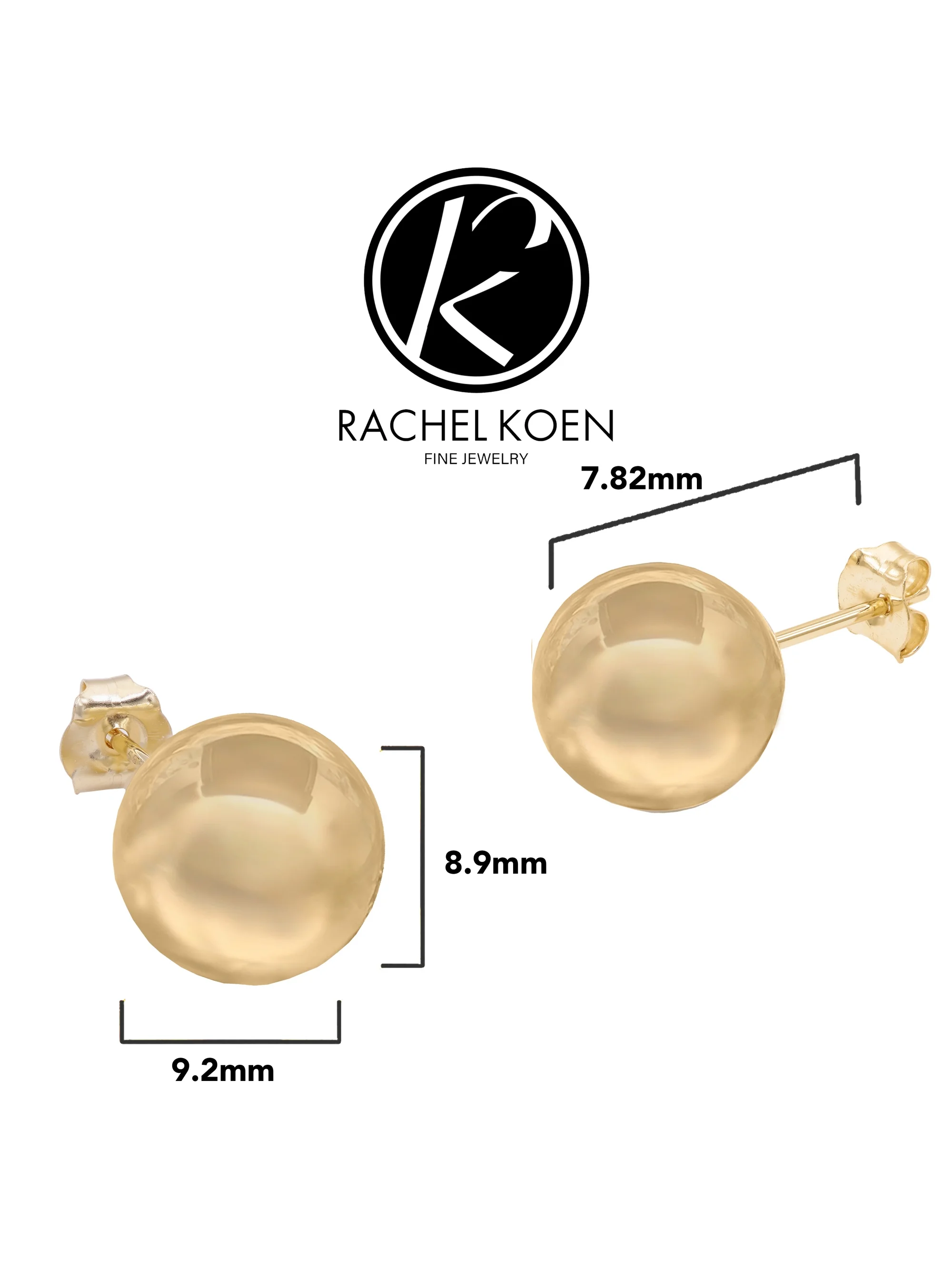 Rachel Koen Bead Ball Stud Earrings 14K Yellow Gold 9mm