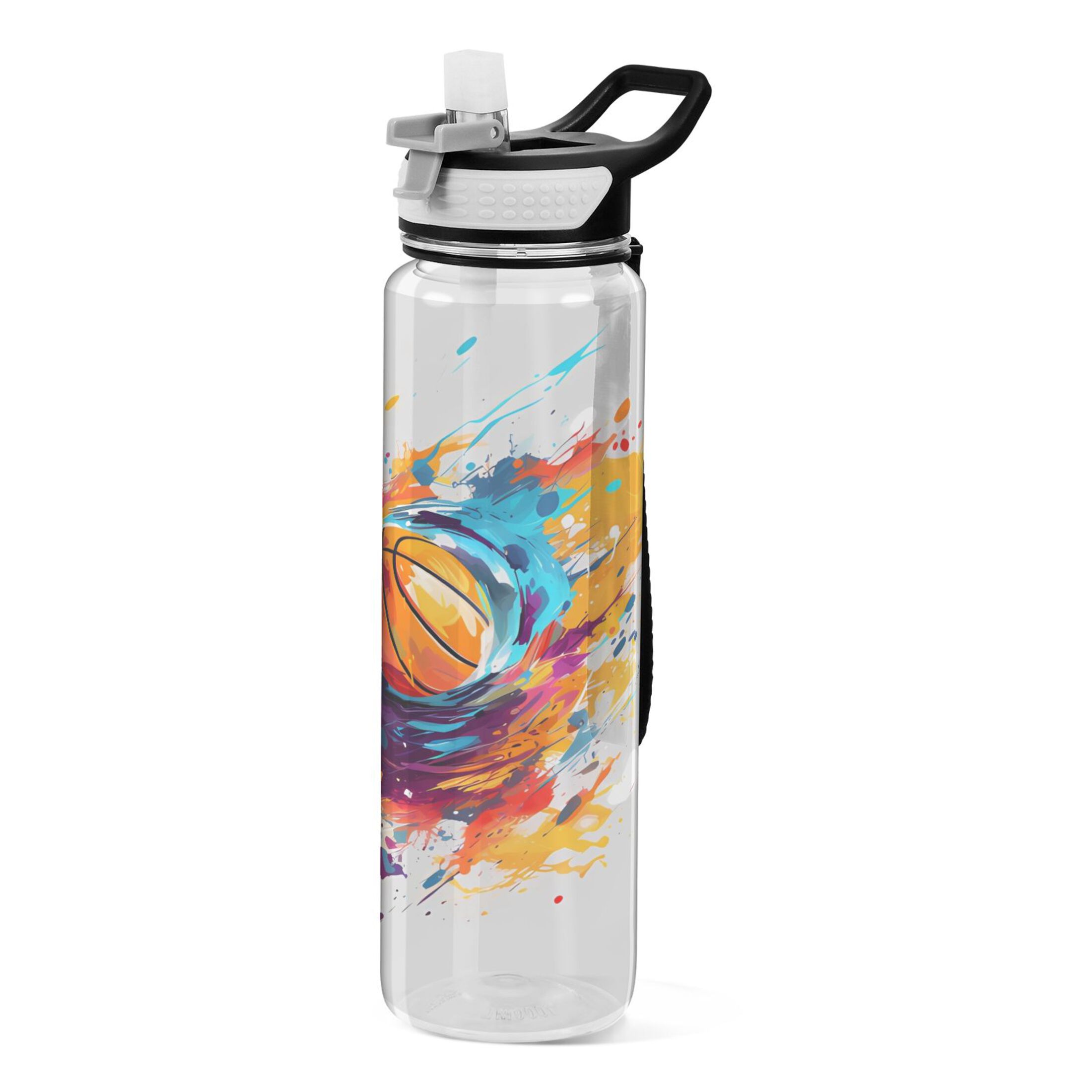 Basketball Abstract 32oz Water Bottles with Straw Tritan Leakproof Sports Bottle BPA Free Clear for Fitness Gym Swimming Cycling