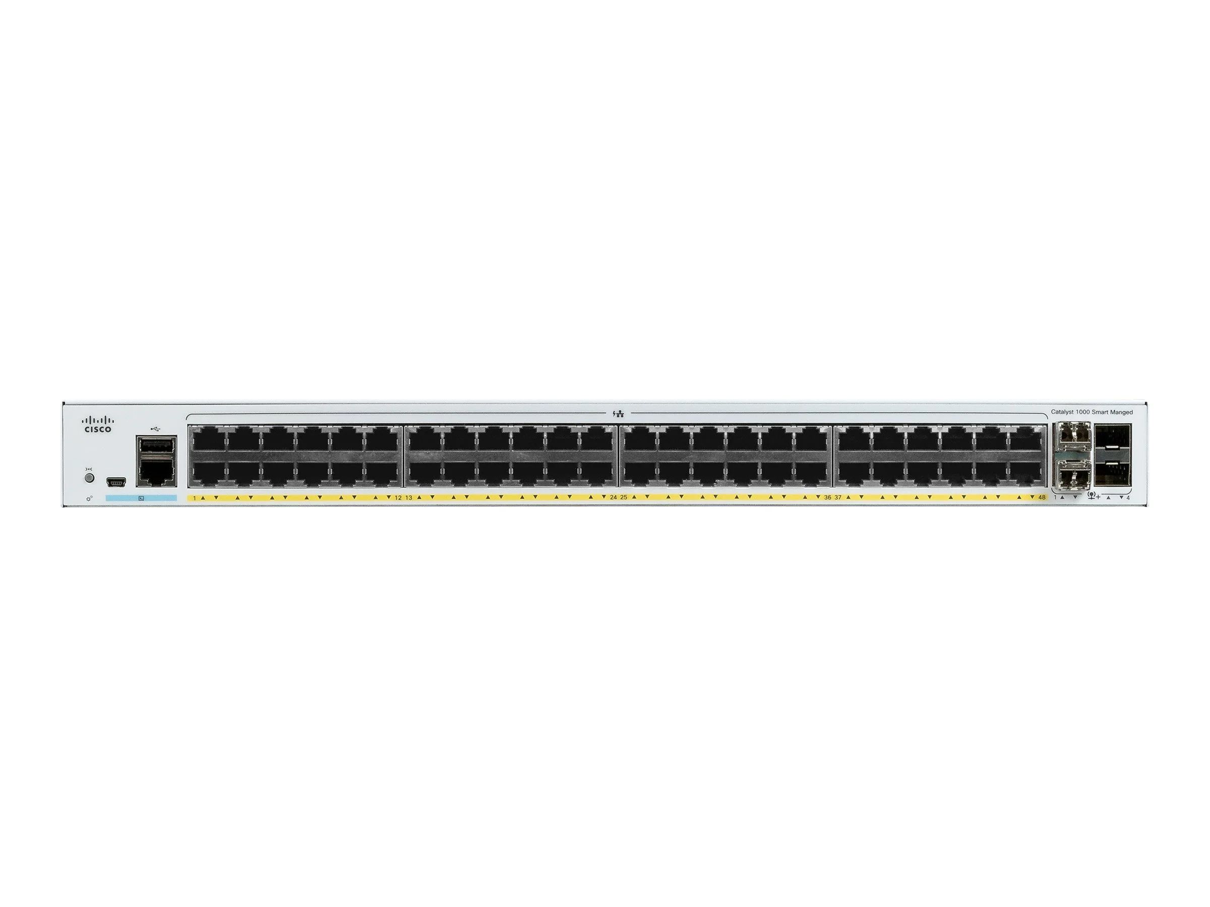 Cisco Catalyst 1000-48P-4X-L - Switch - managed - 24 x 10/100/1000 (PoE+) + 24 x 10/100/1000 + 4 x 10 Gigabit SFP+ (uplink) - rack-mountable - PoE+ (370 W)