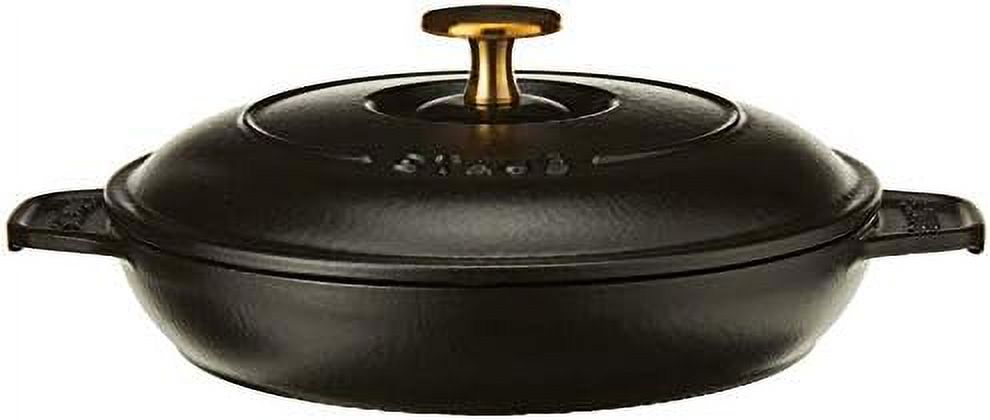 cast iron 7.9-inch round covered baking dish - matte black, made in france
