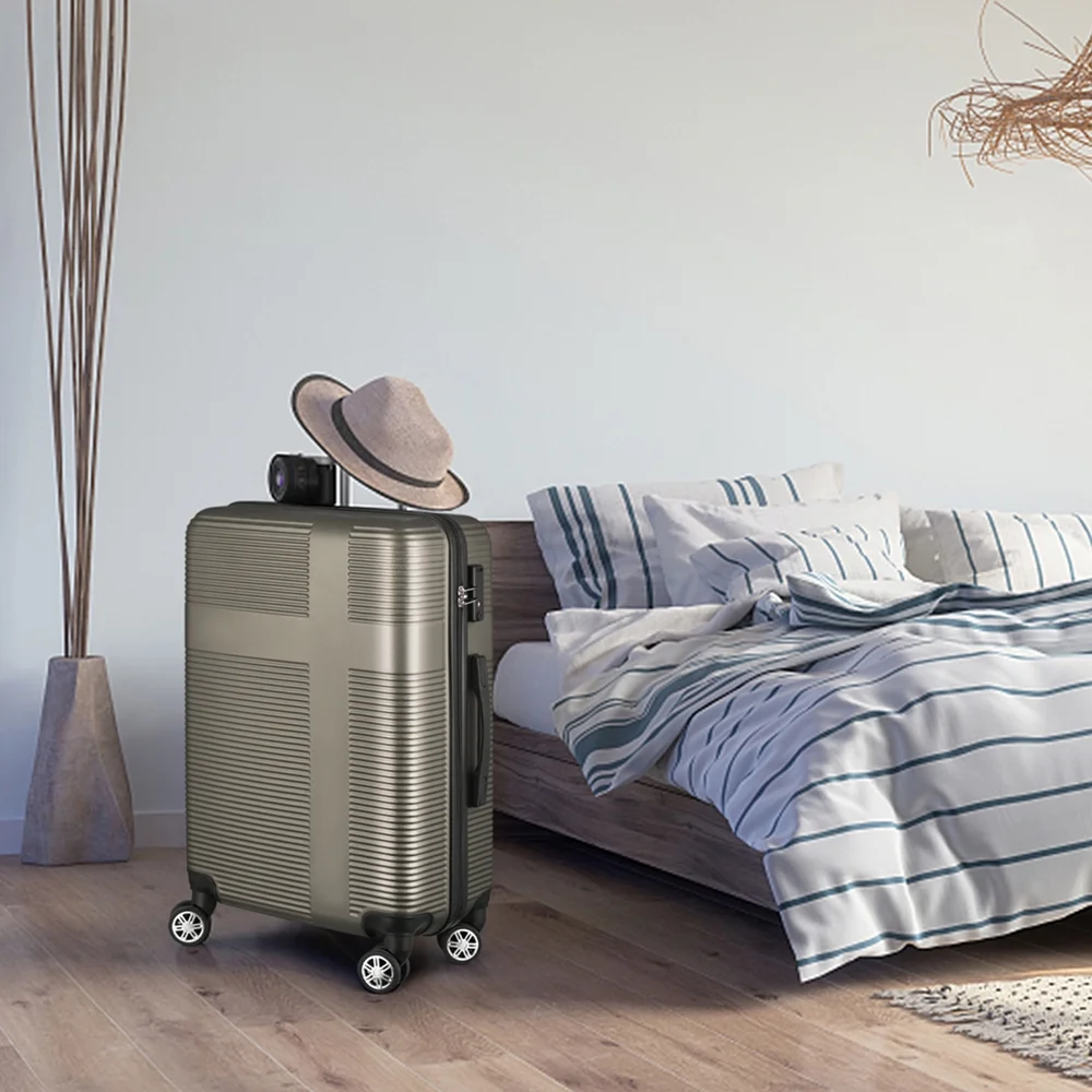 Fangsheng 3 Piece Luggage with TSA Lock ABS, Durable Luggage Set, Lightweight Suitcase with Hooks, Spinner Wheels Cross Stripe Luggage Sets 20in/24in/28in, Champagne