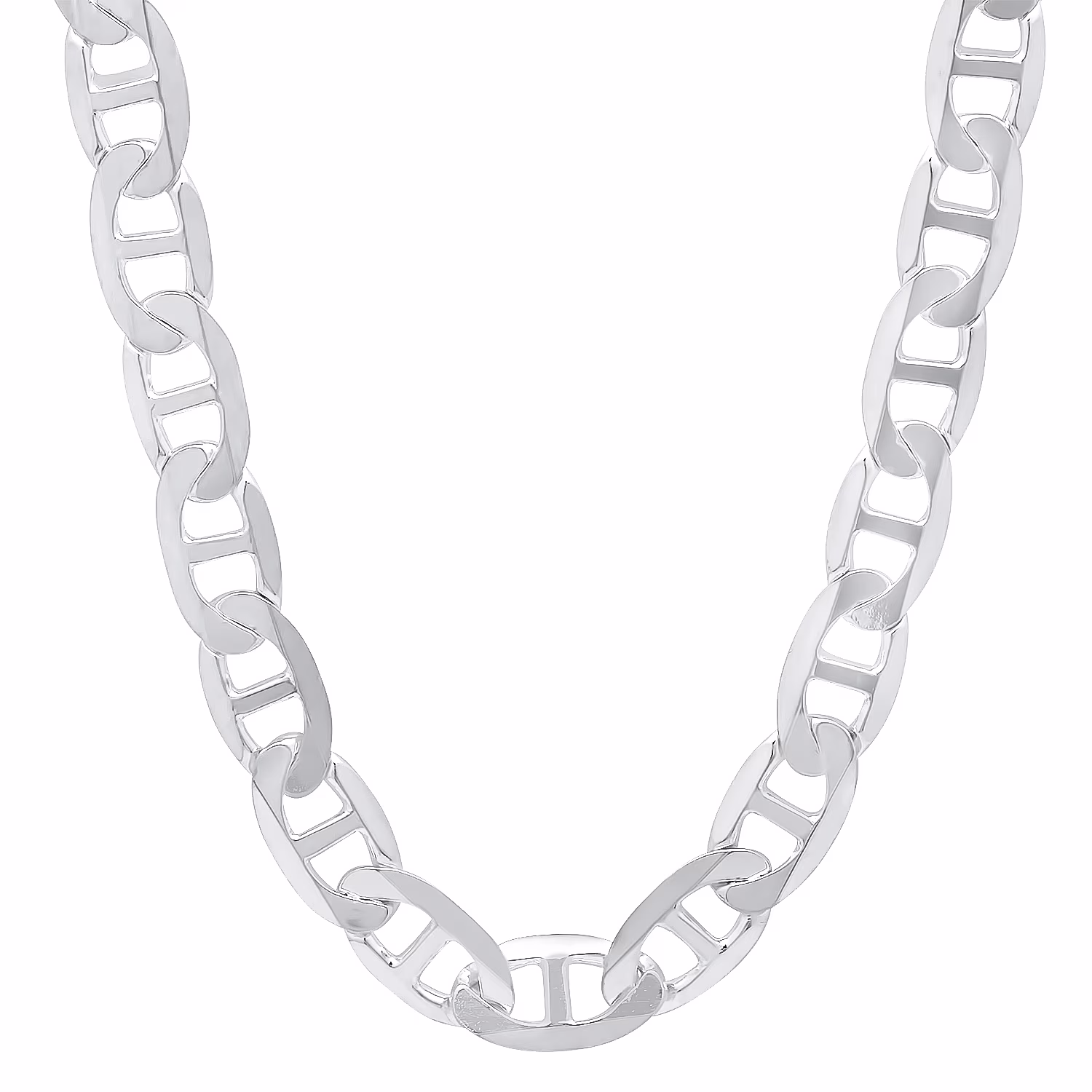 Men's 8mm Solid .925 Sterling Silver Flat Mariner Choker Chain Necklace, 20 inches